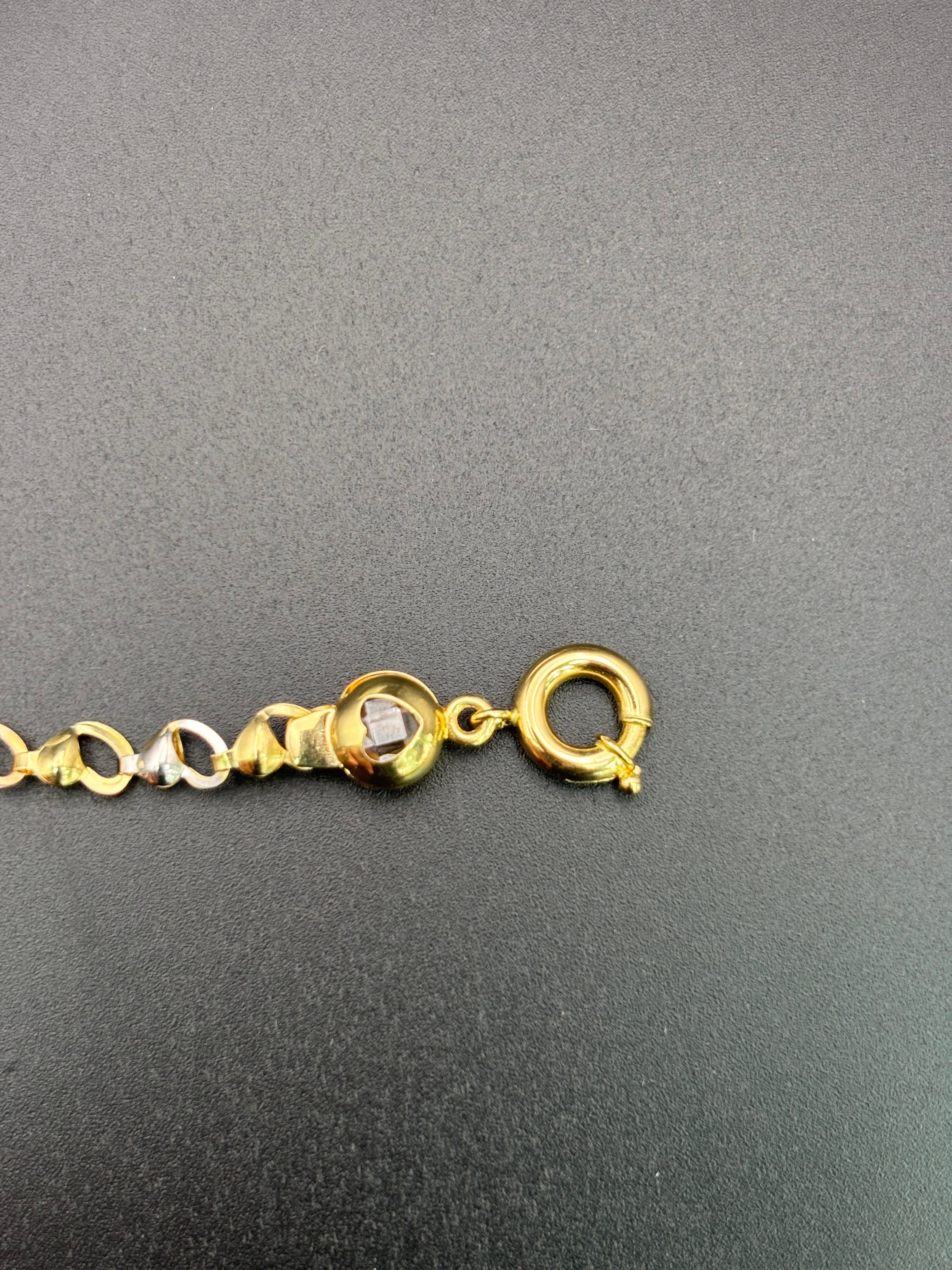 14k Solid Gold Fancy Bracelet Link Three Tones Hearts
