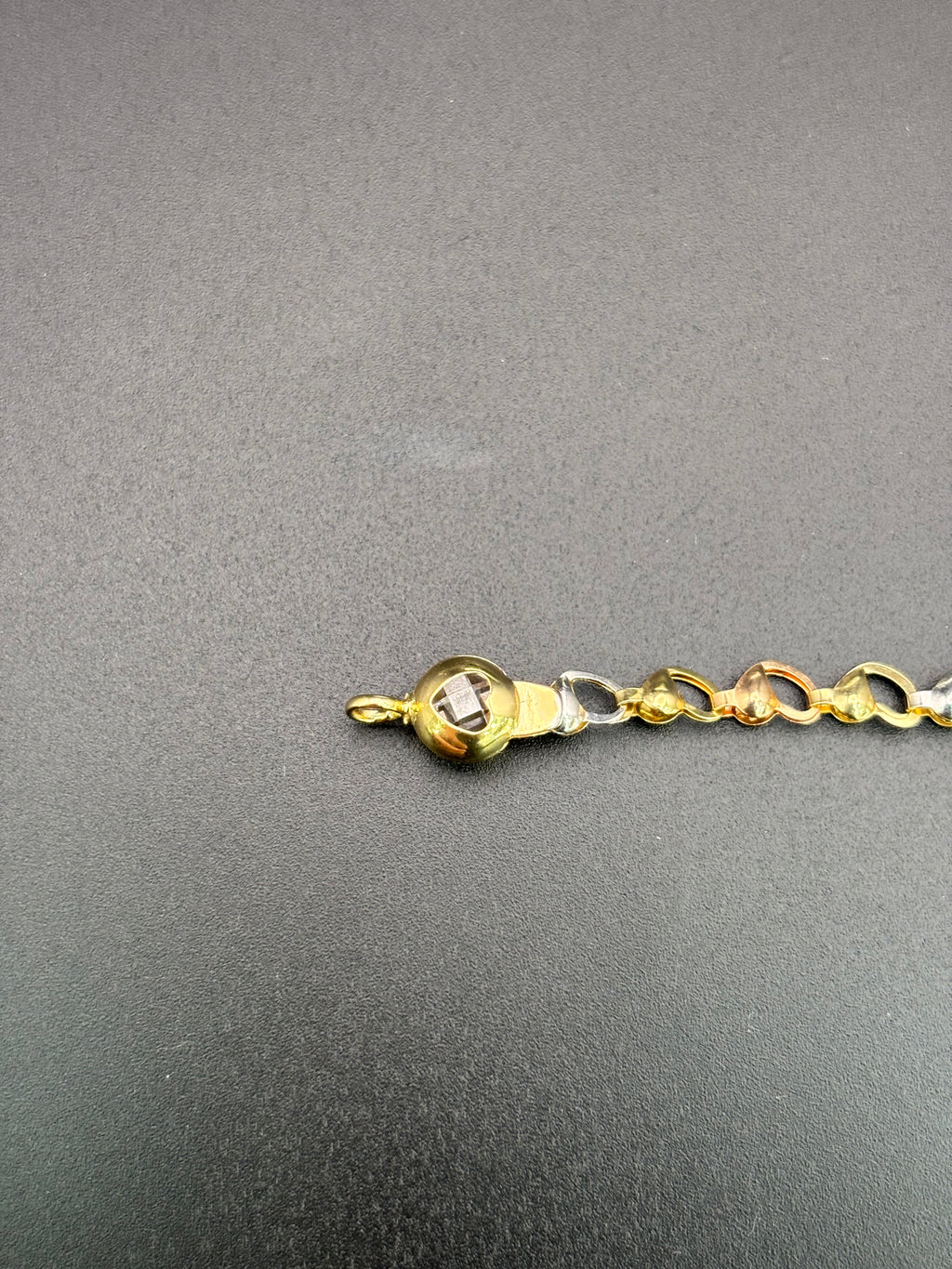 14k Solid Gold Fancy Bracelet Link Three Tones Hearts