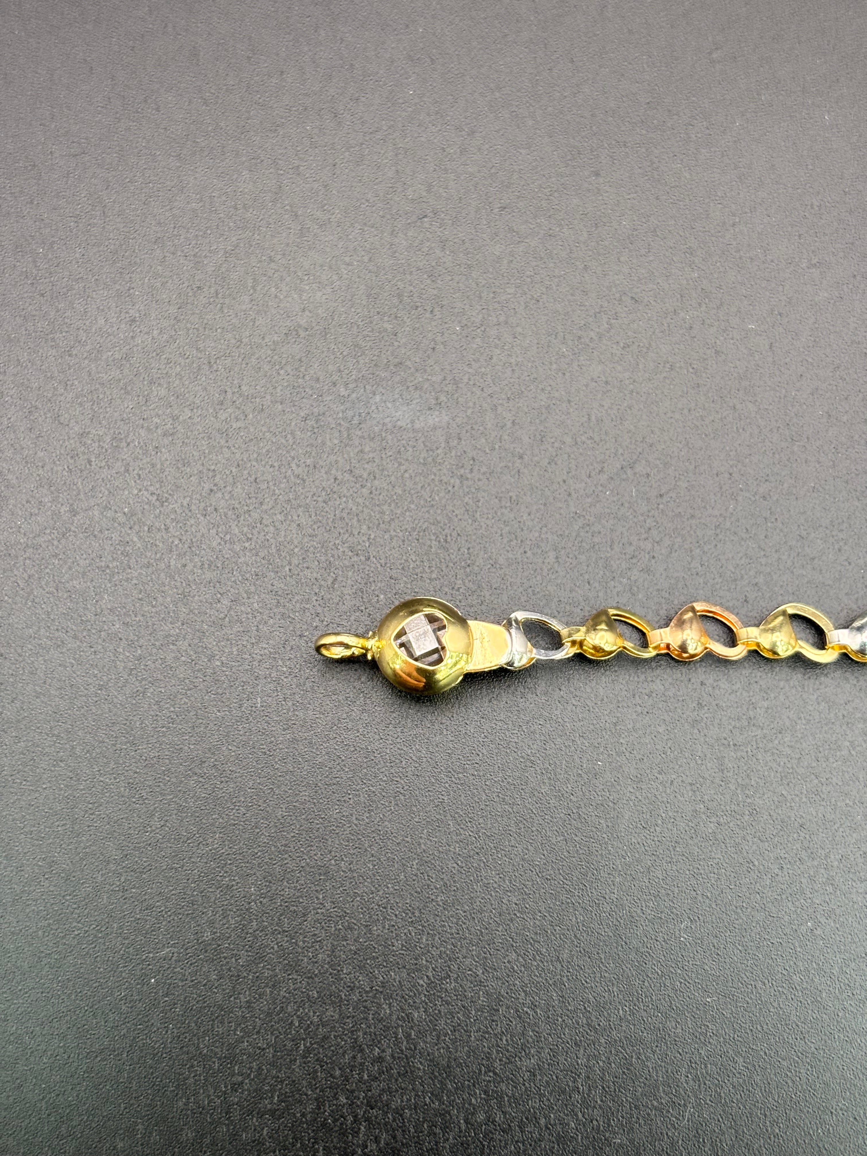 14k Solid Gold Fancy Bracelet Link Three Tones Hearts