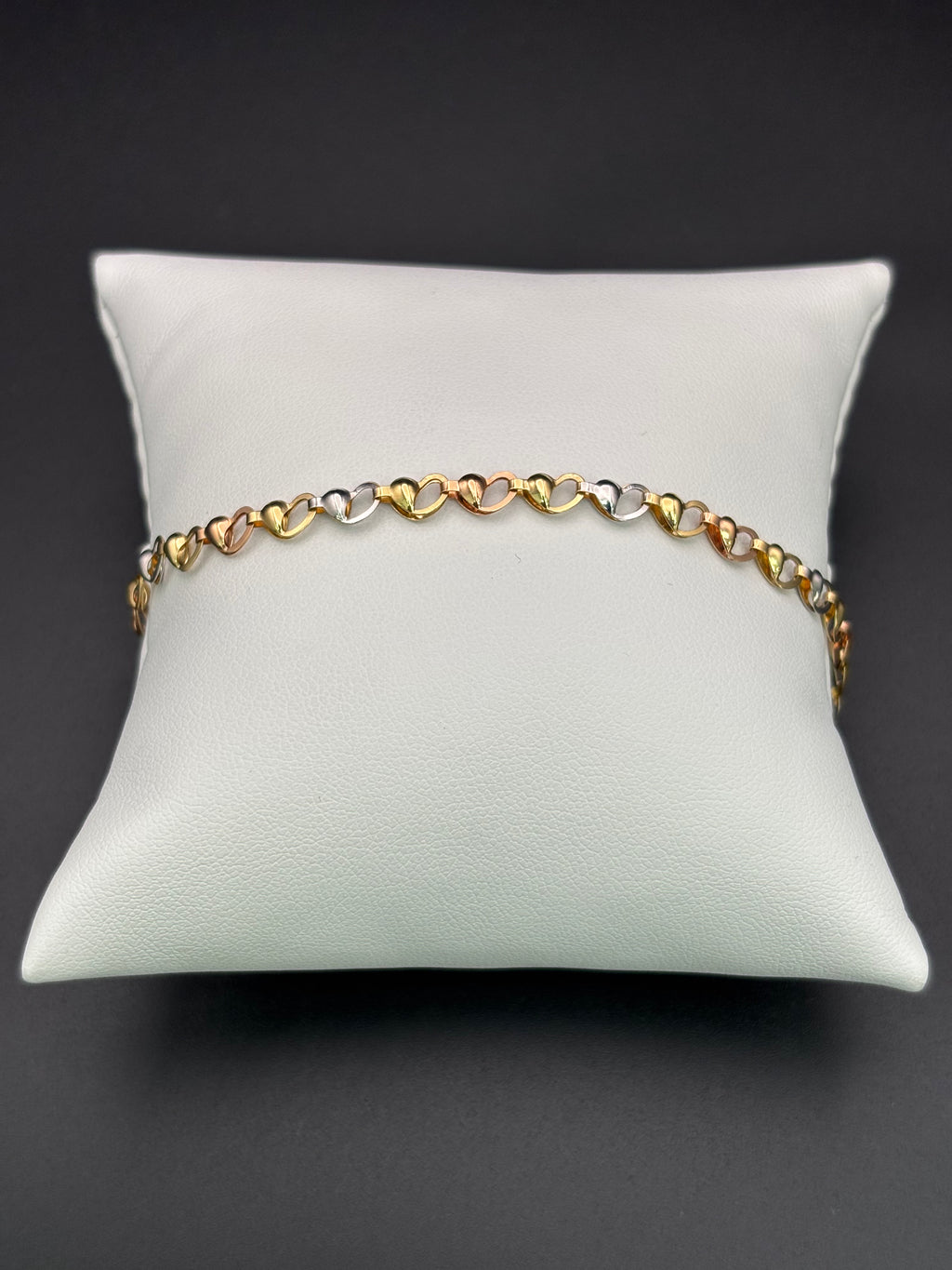 14k Solid Gold Fancy Bracelet Link Three Tones Hearts