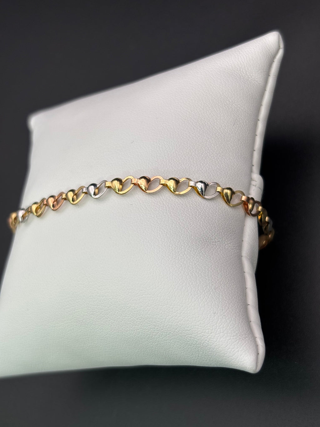 14k Solid Gold Fancy Bracelet Link Three Tones Hearts