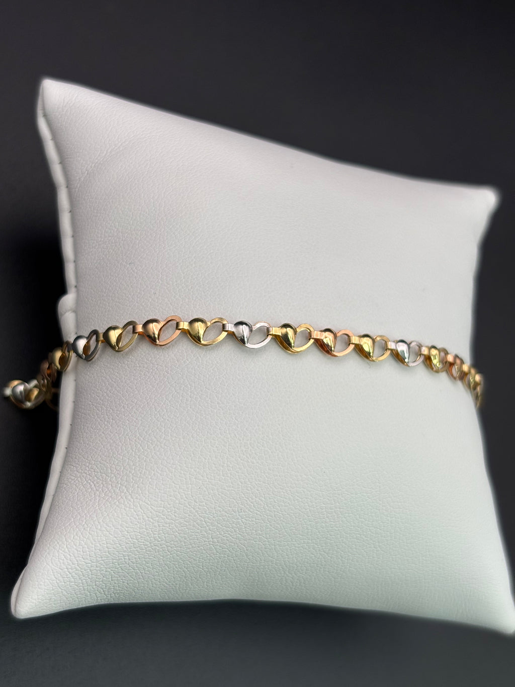 14k Solid Gold Fancy Bracelet Link Three Tones Hearts