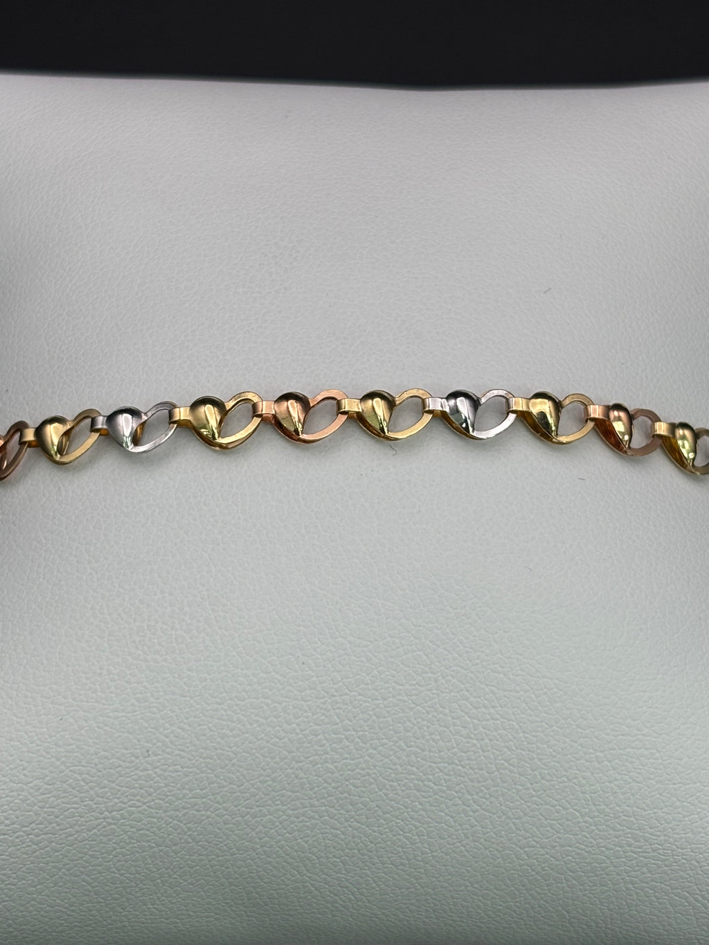 14k Solid Gold Fancy Bracelet Link Three Tones Hearts