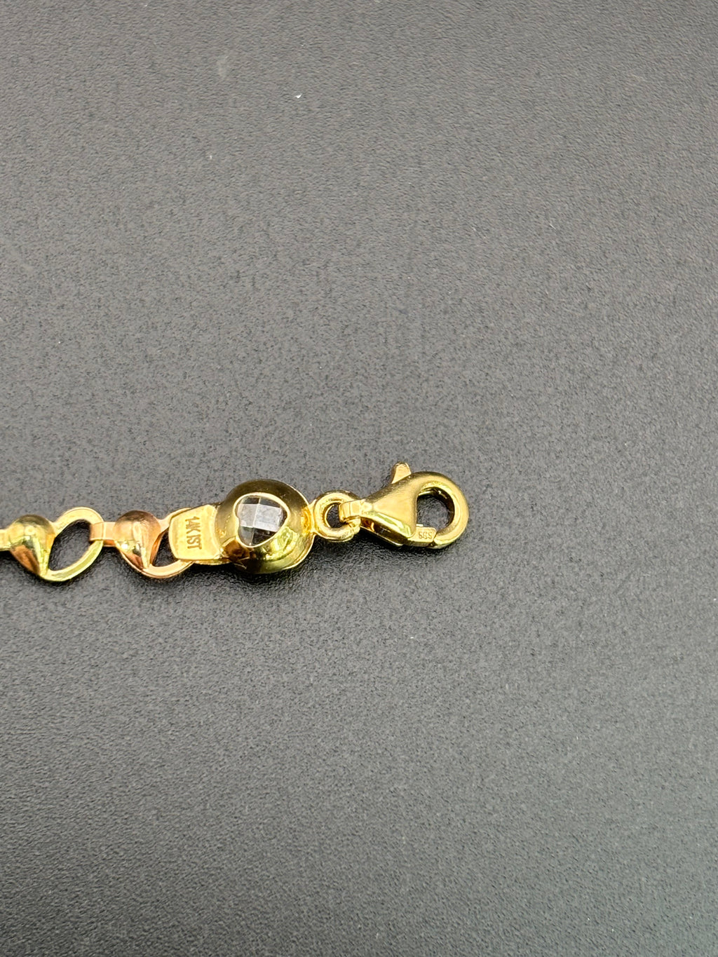 14k Solid Gold Fancy Bracelet Link Three Tones Hearts
