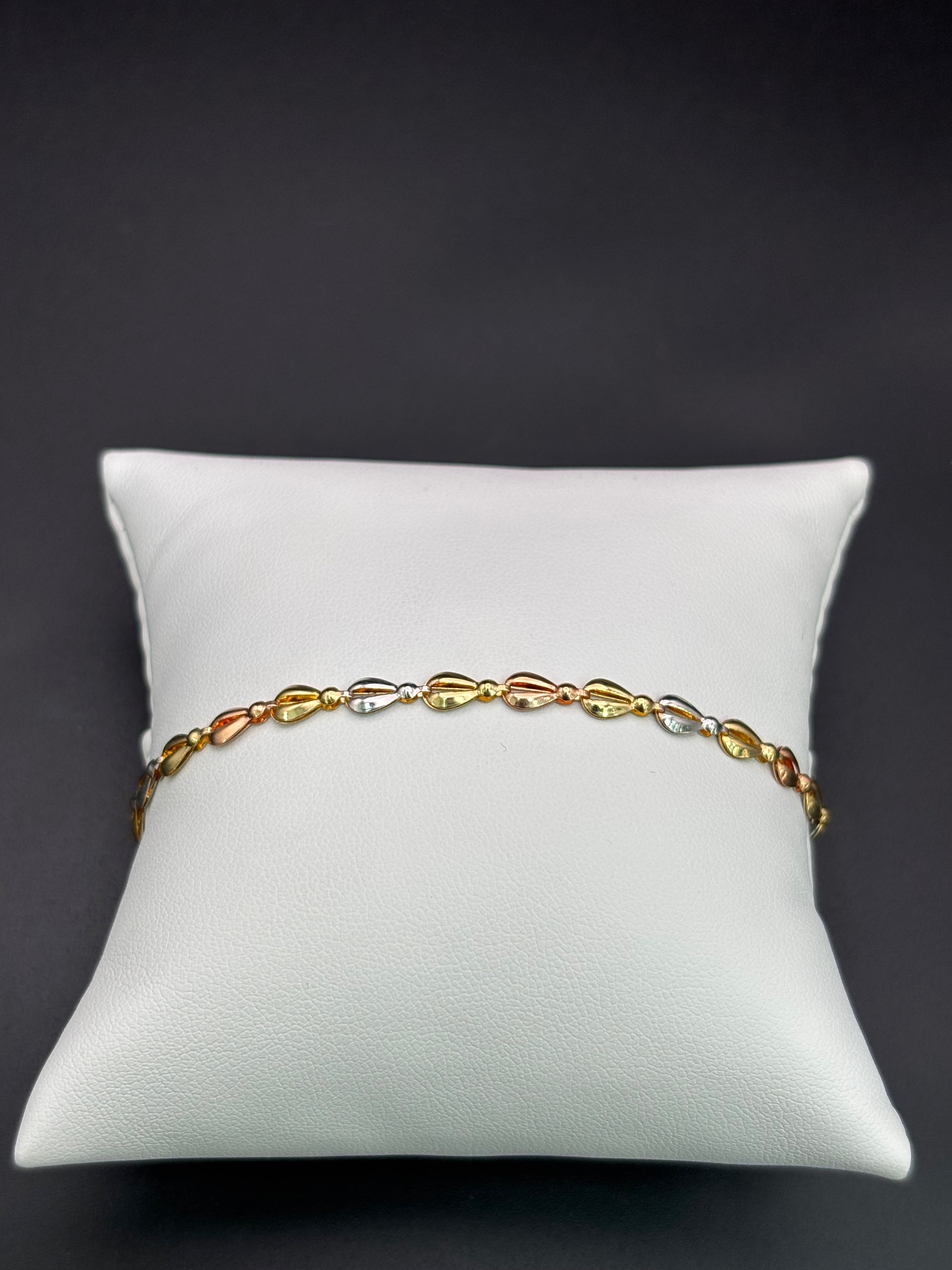 14k Solid Gold Fancy Bracelet Link Three Tones