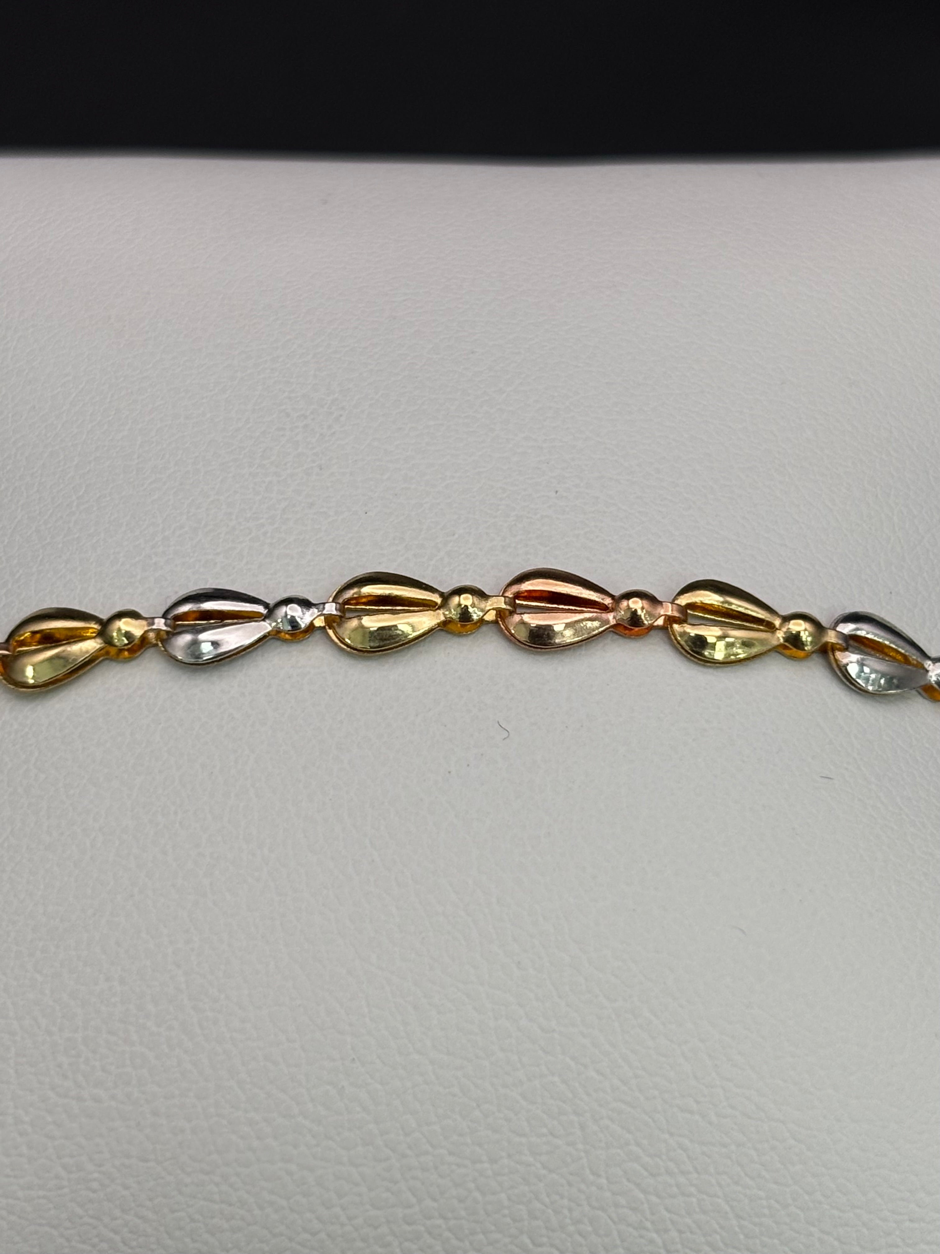 14k Solid Gold Fancy Bracelet Link Three Tones