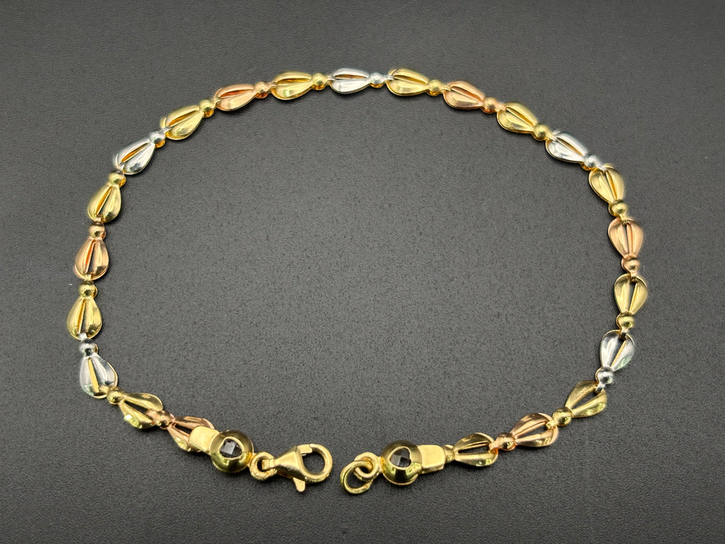 14k Solid Gold Fancy Bracelet Link Three Tones