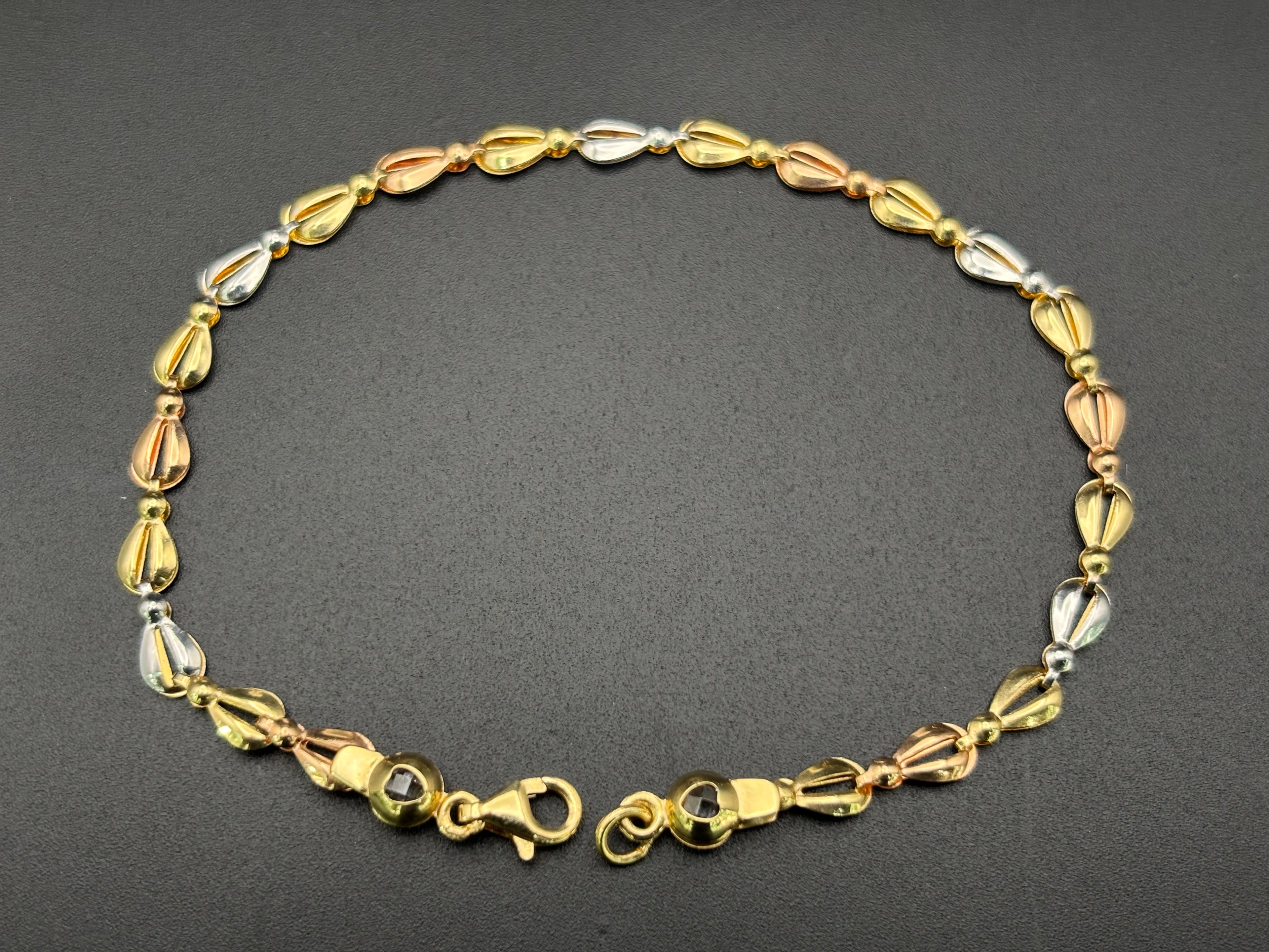 14k Solid Gold Fancy Bracelet Link Three Tones