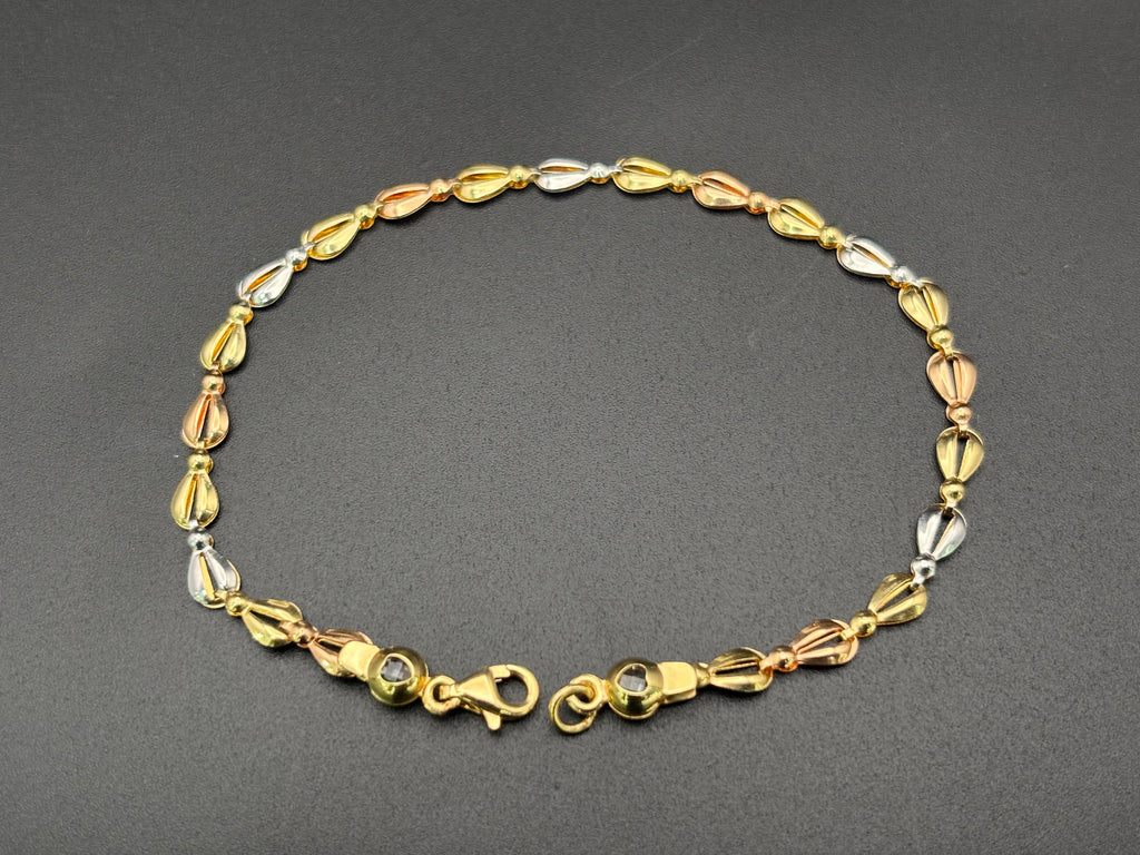 14k Solid Gold Fancy Bracelet Link Three Tones