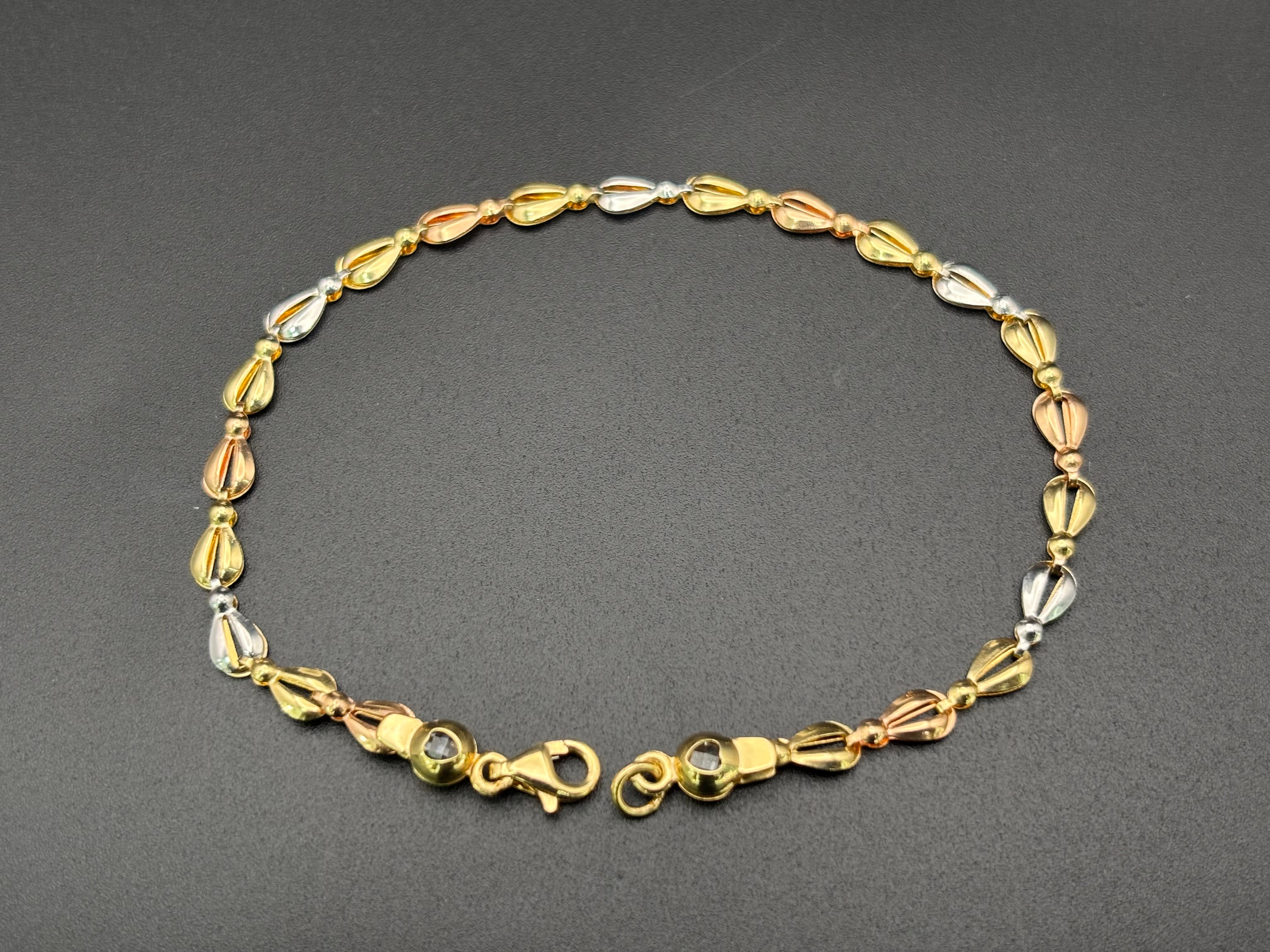 14k Solid Gold Fancy Bracelet Link Three Tones
