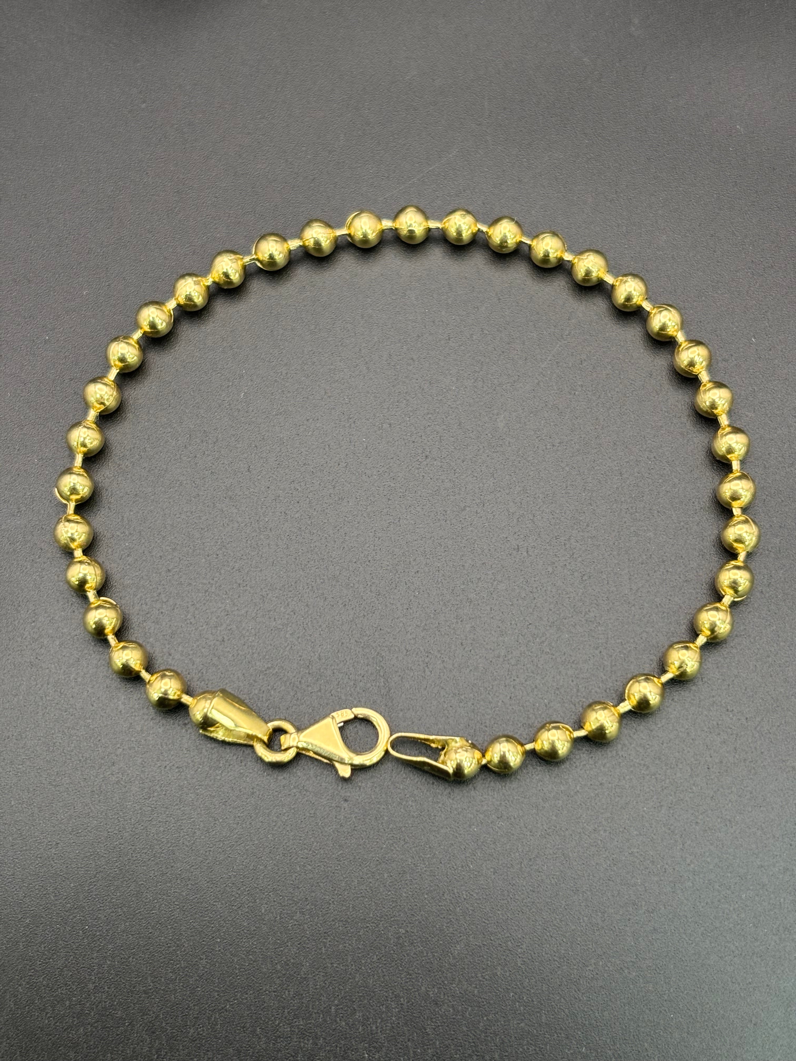 14k Solid Gold Fancy Bracelet Link Beads Balls