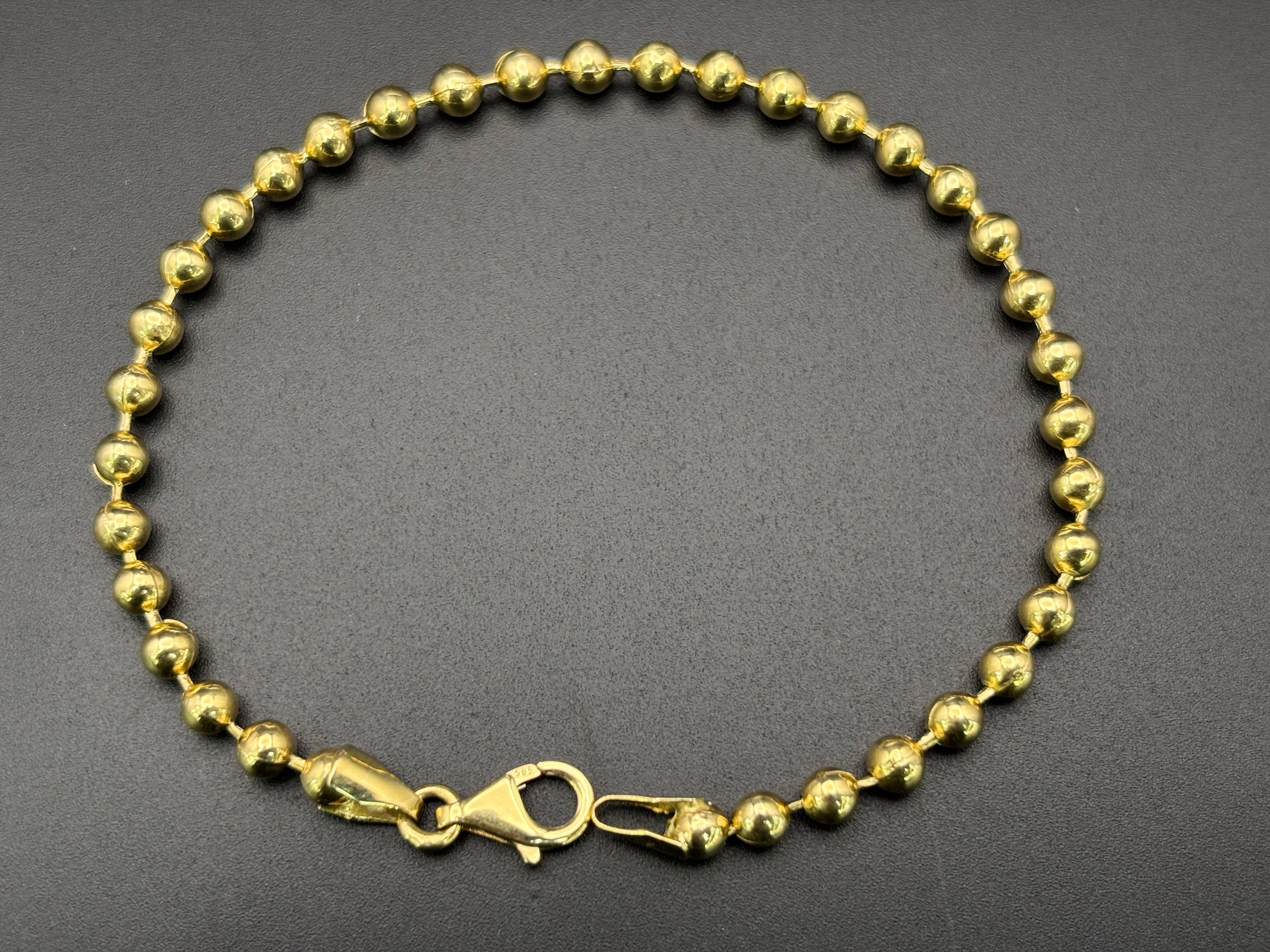 14k Solid Gold Fancy Bracelet Link Beads Balls