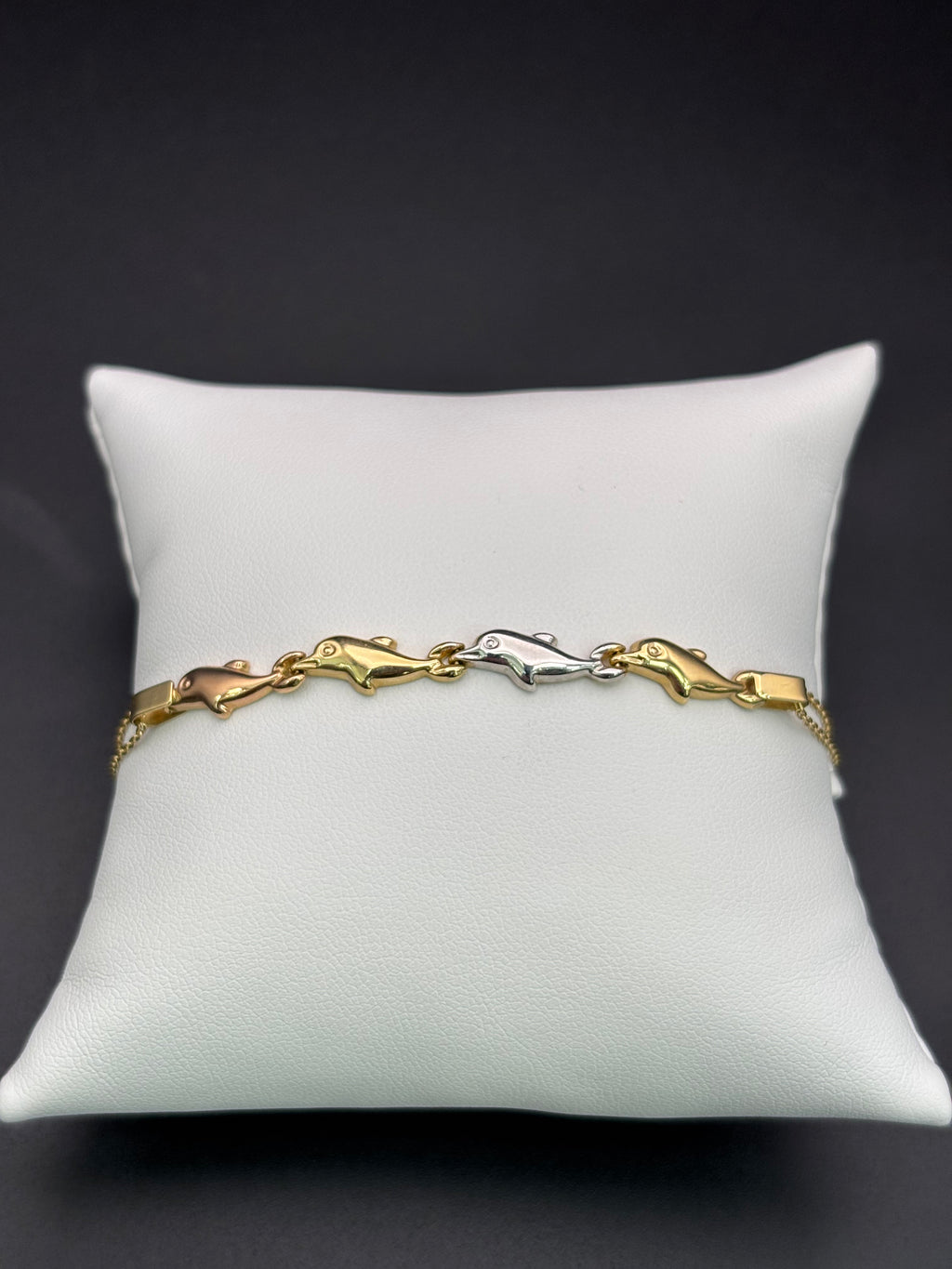 14k Solid Multi Tone Gold Fancy Bracelet Link Dolphins