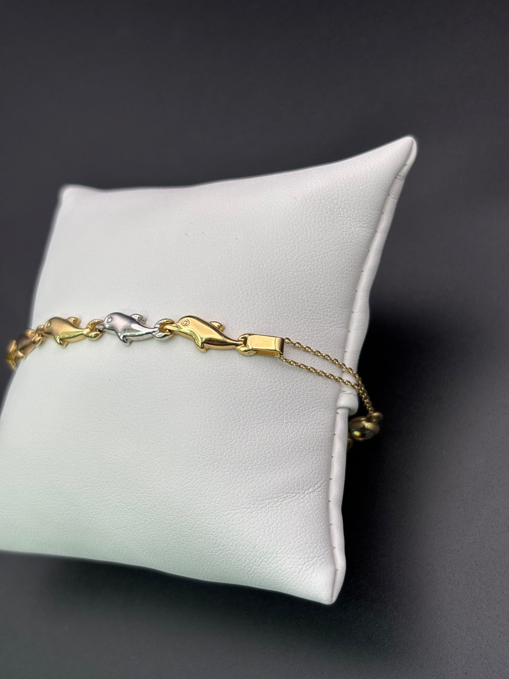 14k Solid Multi Tone Gold Fancy Bracelet Link Dolphins