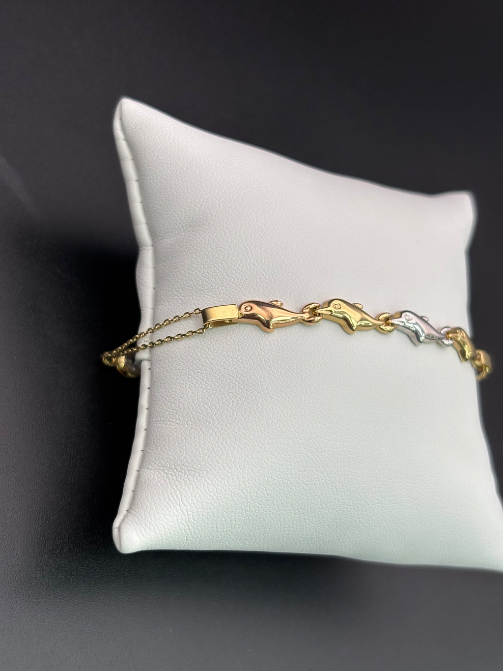 14k Solid Multi Tone Gold Fancy Bracelet Link Dolphins