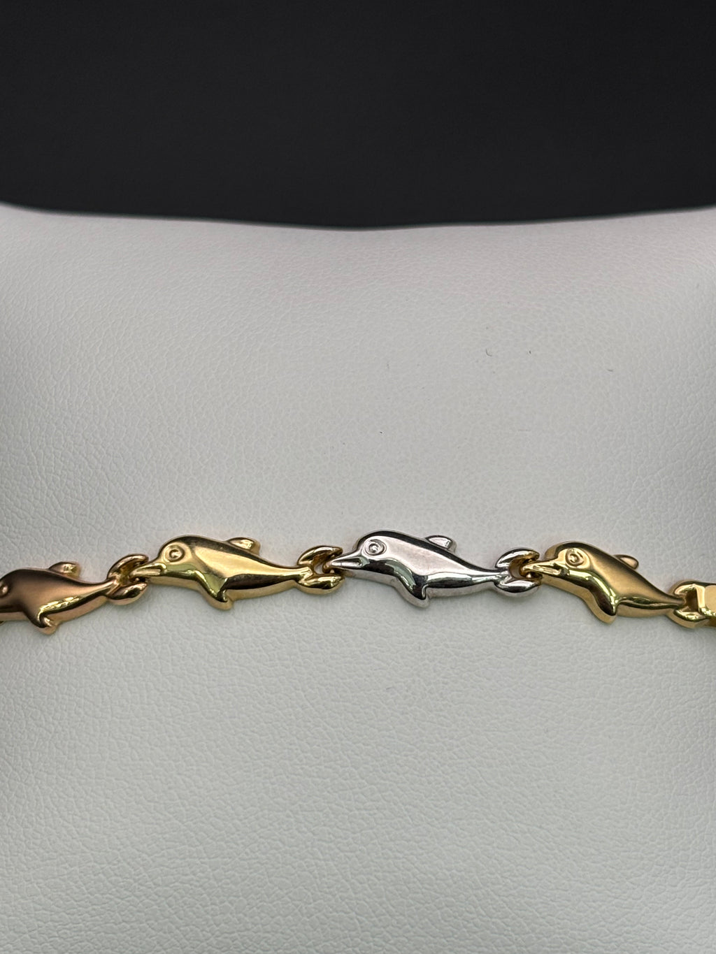 14k Solid Multi Tone Gold Fancy Bracelet Link Dolphins