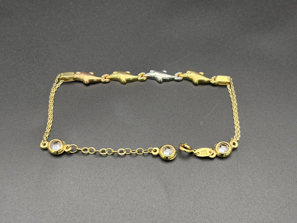14k Solid Multi Tone Gold Fancy Bracelet Link Dolphins