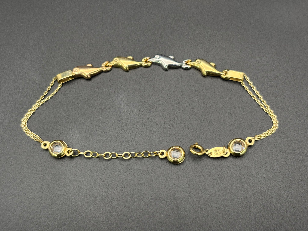 14k Solid Multi Tone Gold Fancy Bracelet Link Dolphins