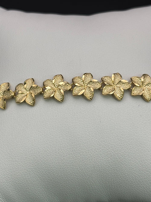 10k Solid Gold Bracelet Link Flowers