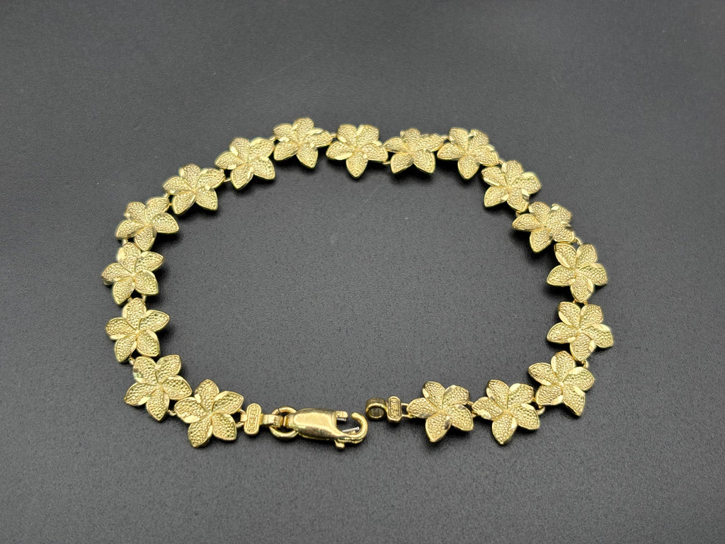 10k Solid Gold Bracelet Link Flowers