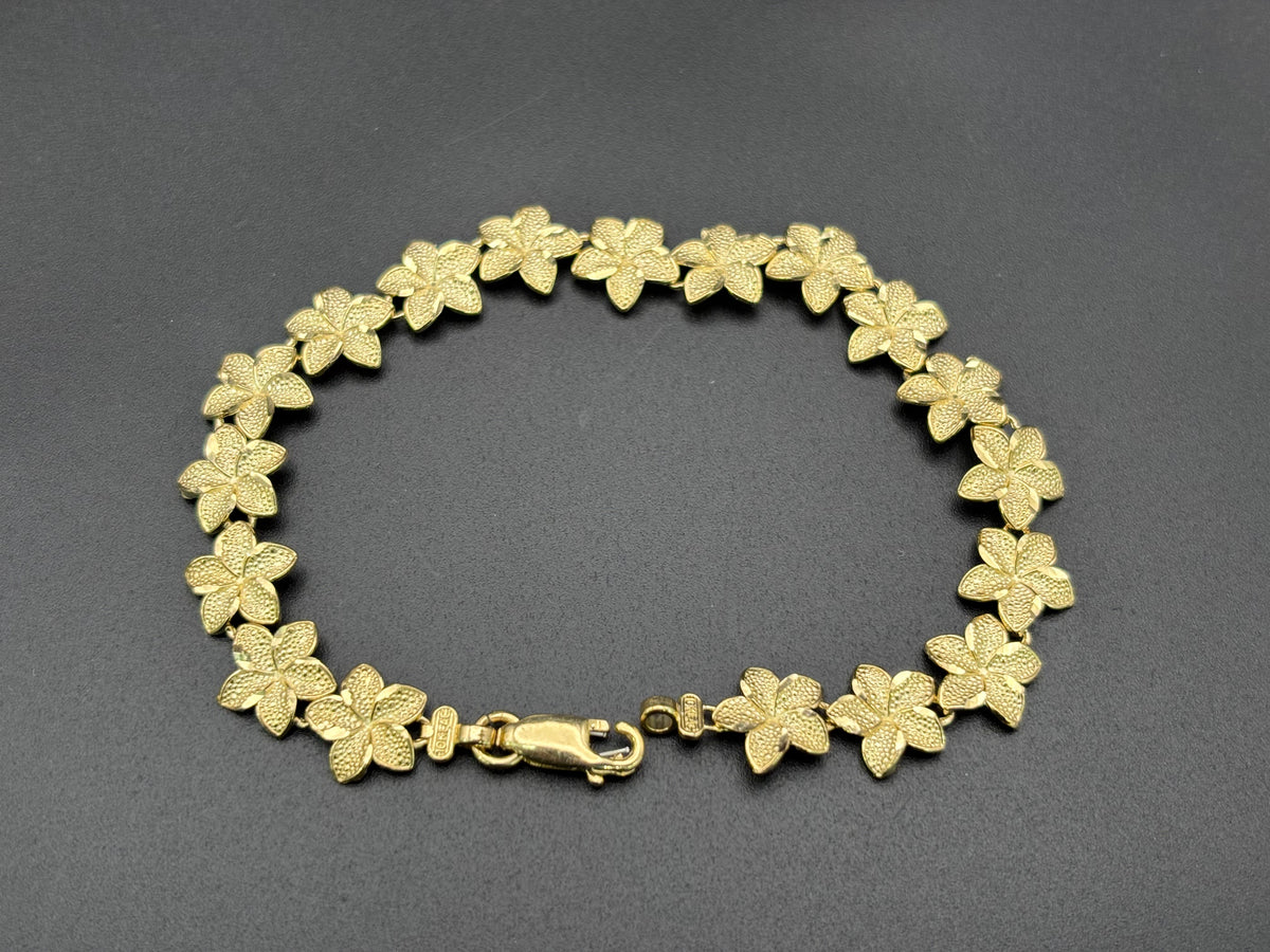 10k Solid Gold Bracelet Link Flowers