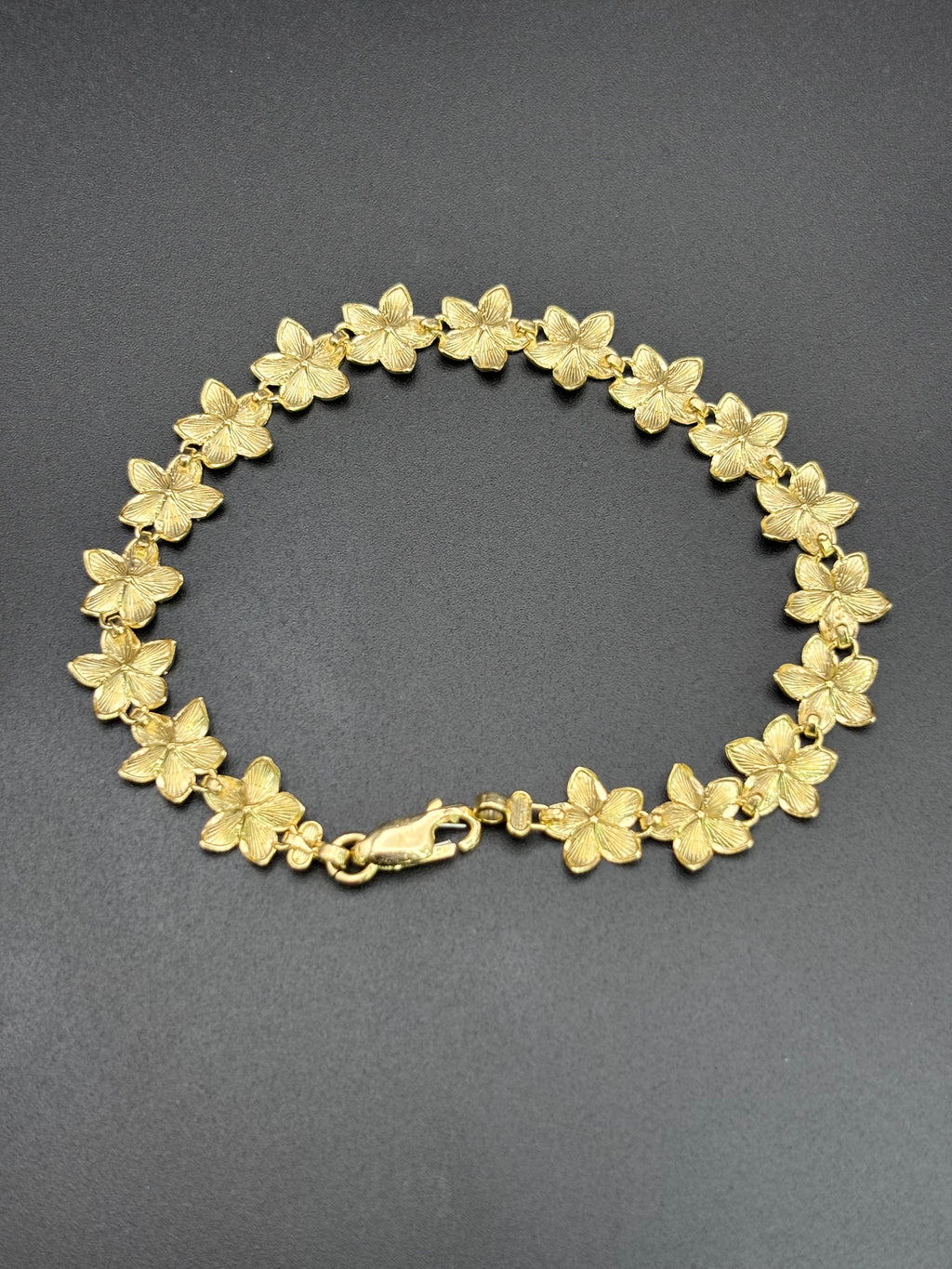 10k Solid Gold Bracelet Link Flowers