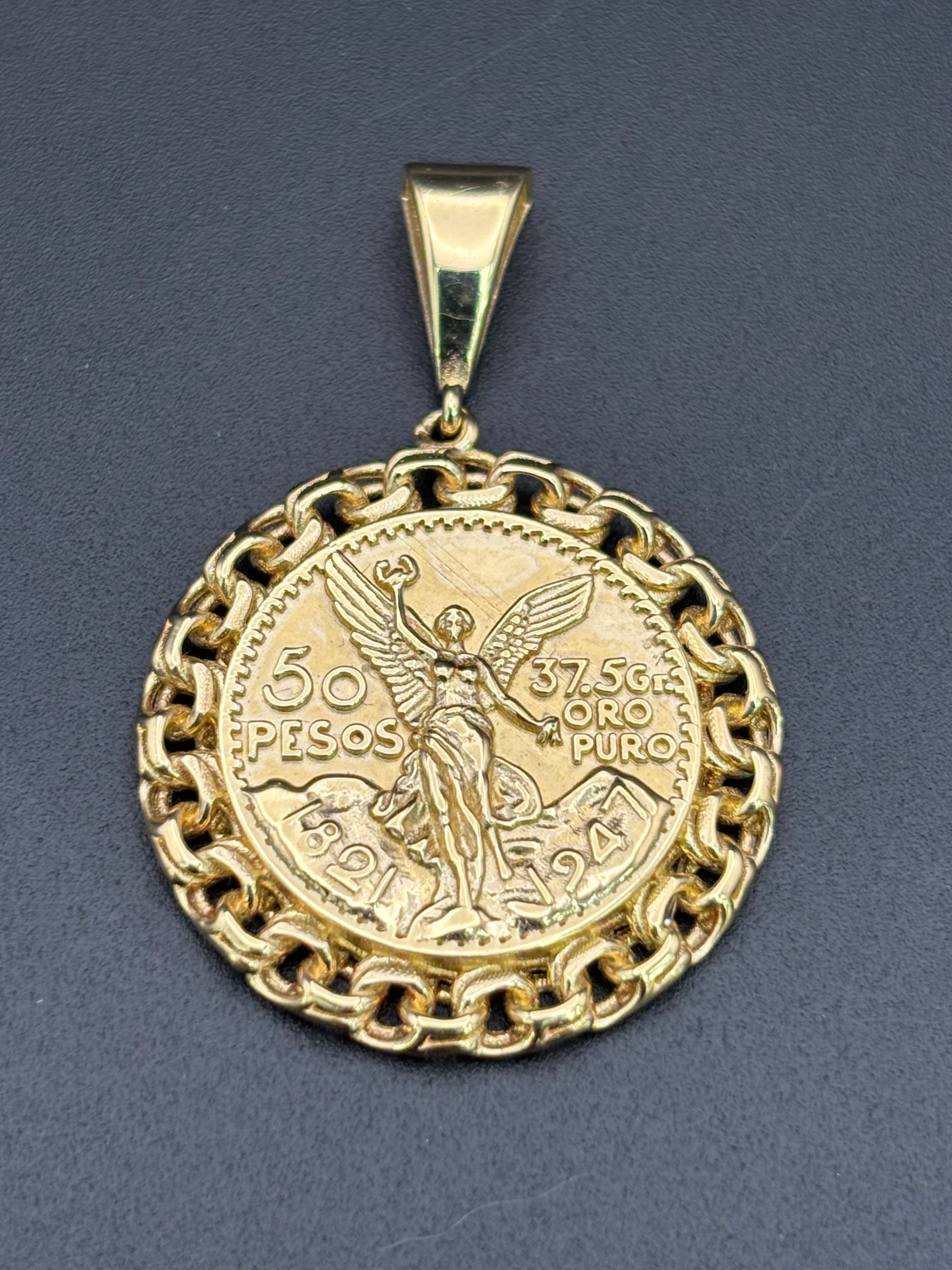 14k Solid Gold Centenario Pendant