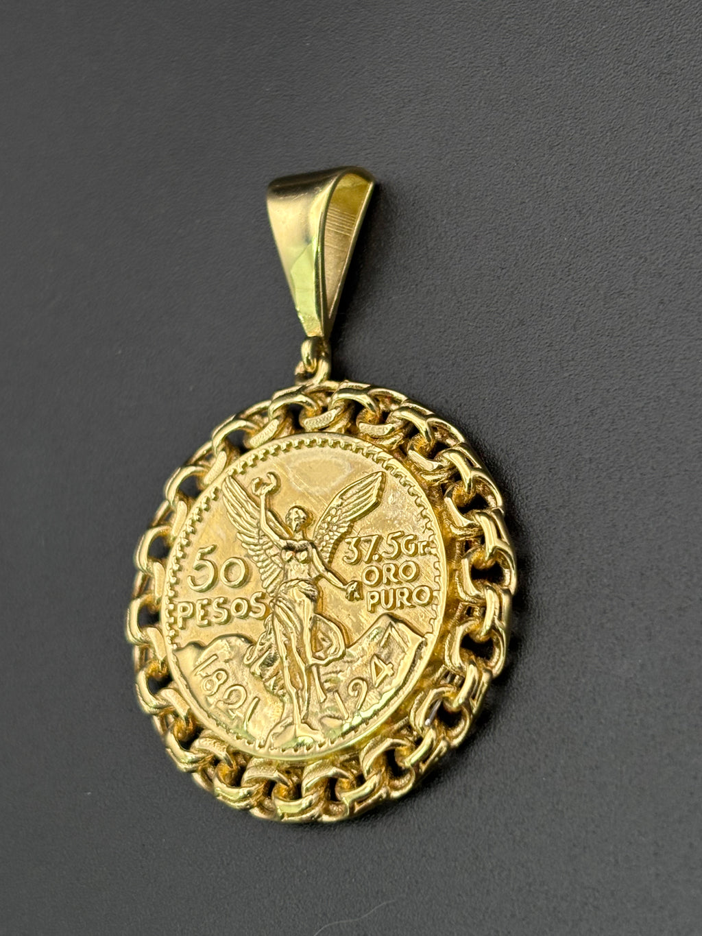 14k Solid Gold Centenario Pendant