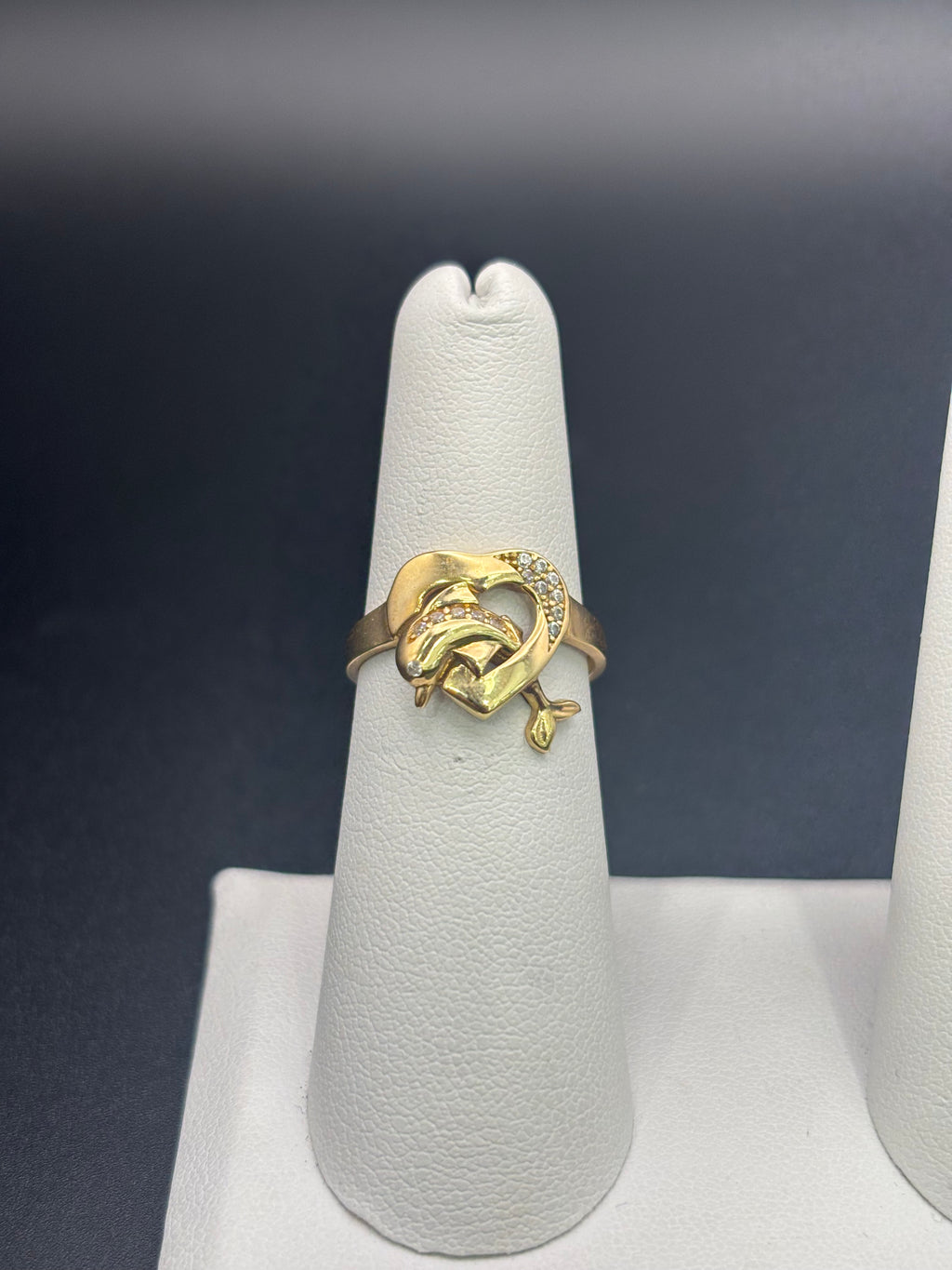 14k Solid Fine Italian Gold Ring Heart With Dolphin
