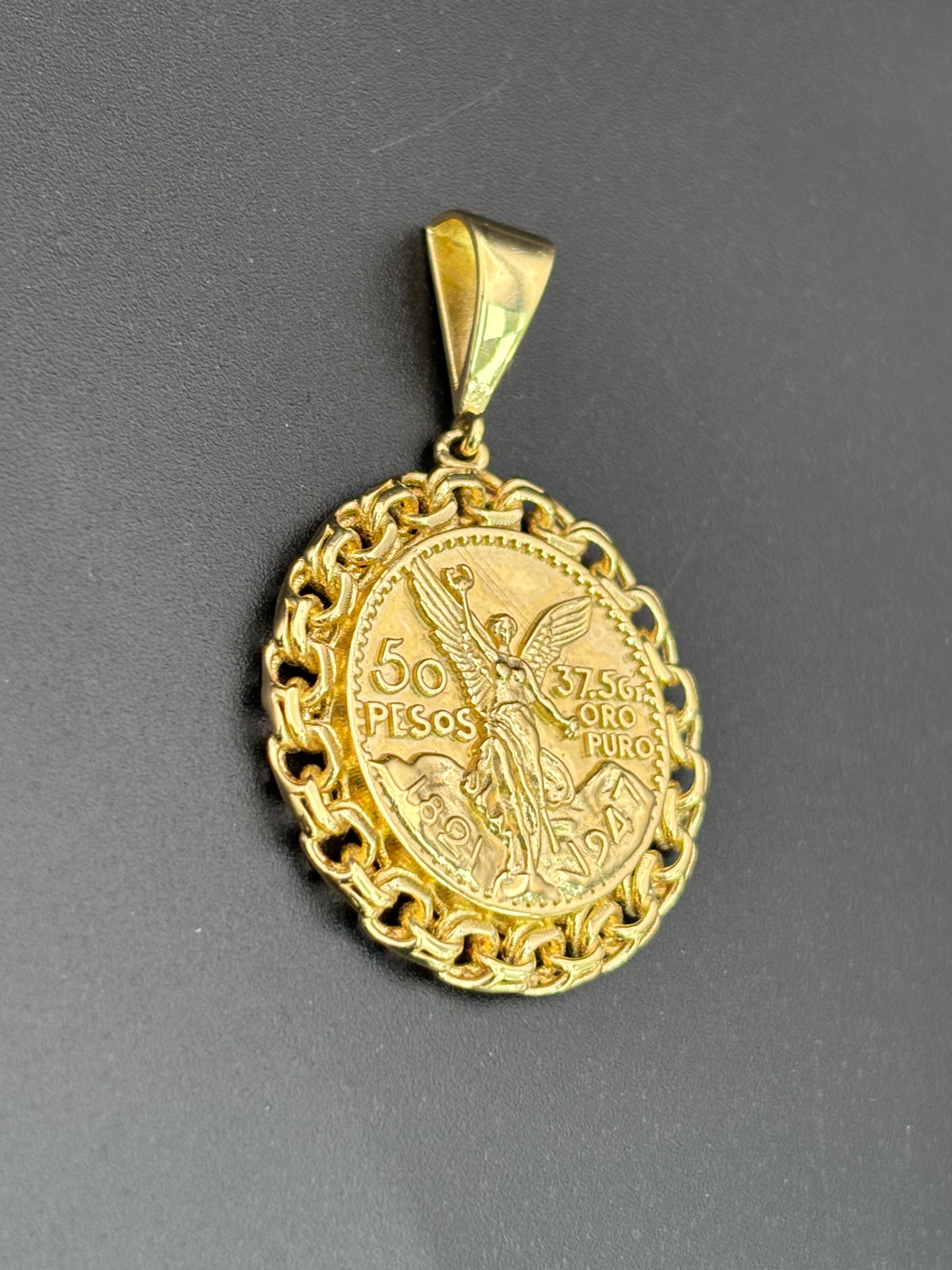 14k Solid Gold Centenario Pendant
