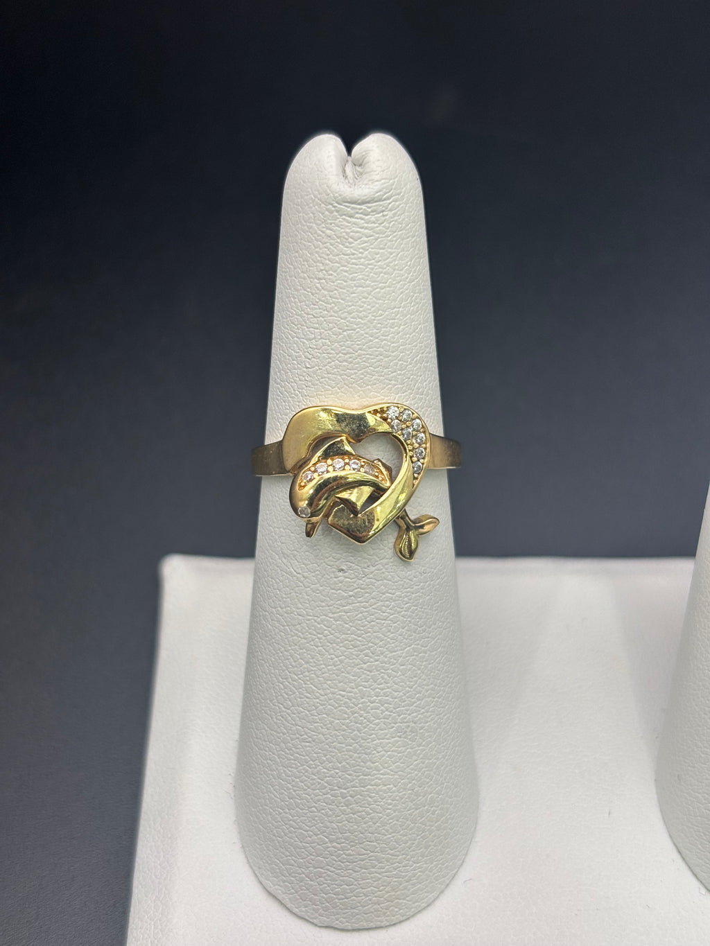 14k Solid Fine Italian Gold Ring Heart With Dolphin