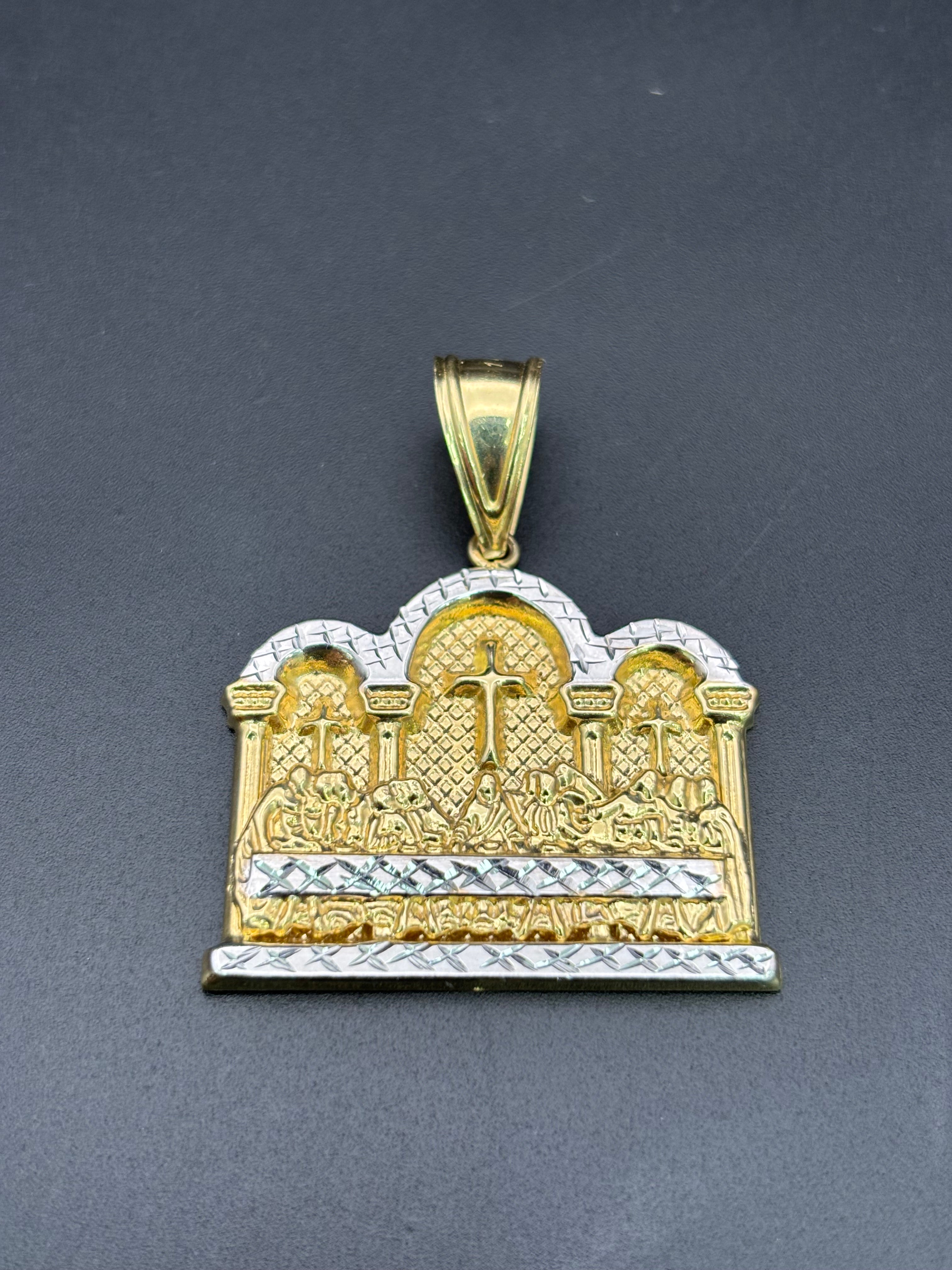 14k Solid Gold Pendant Last Supper Jesus