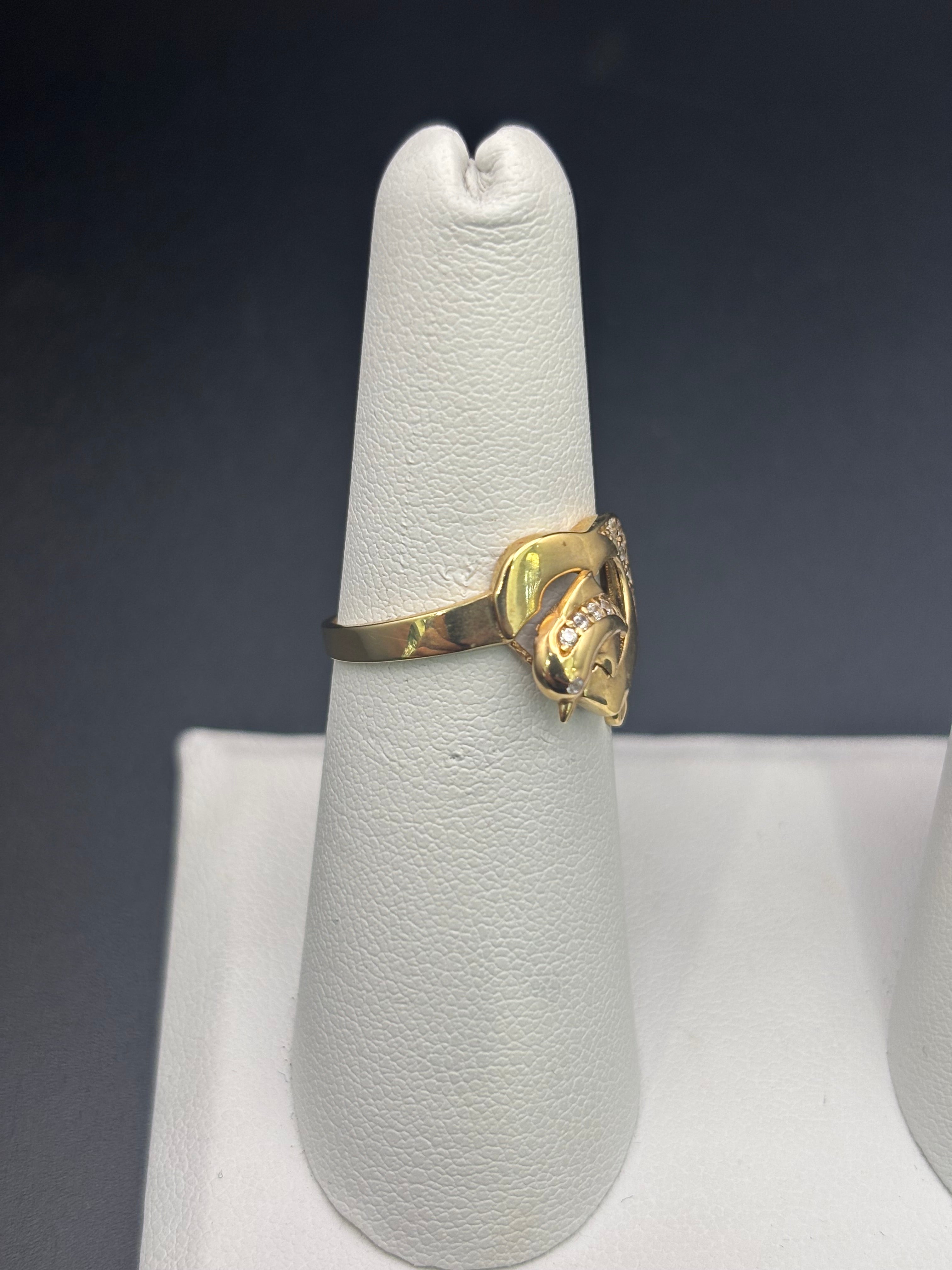 14k Solid Fine Italian Gold Ring Heart With Dolphin