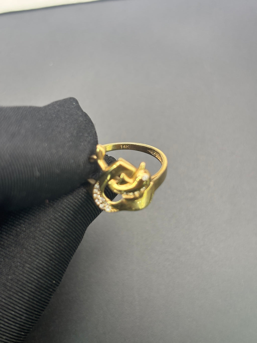 14k Solid Fine Italian Gold Ring Heart With Dolphin