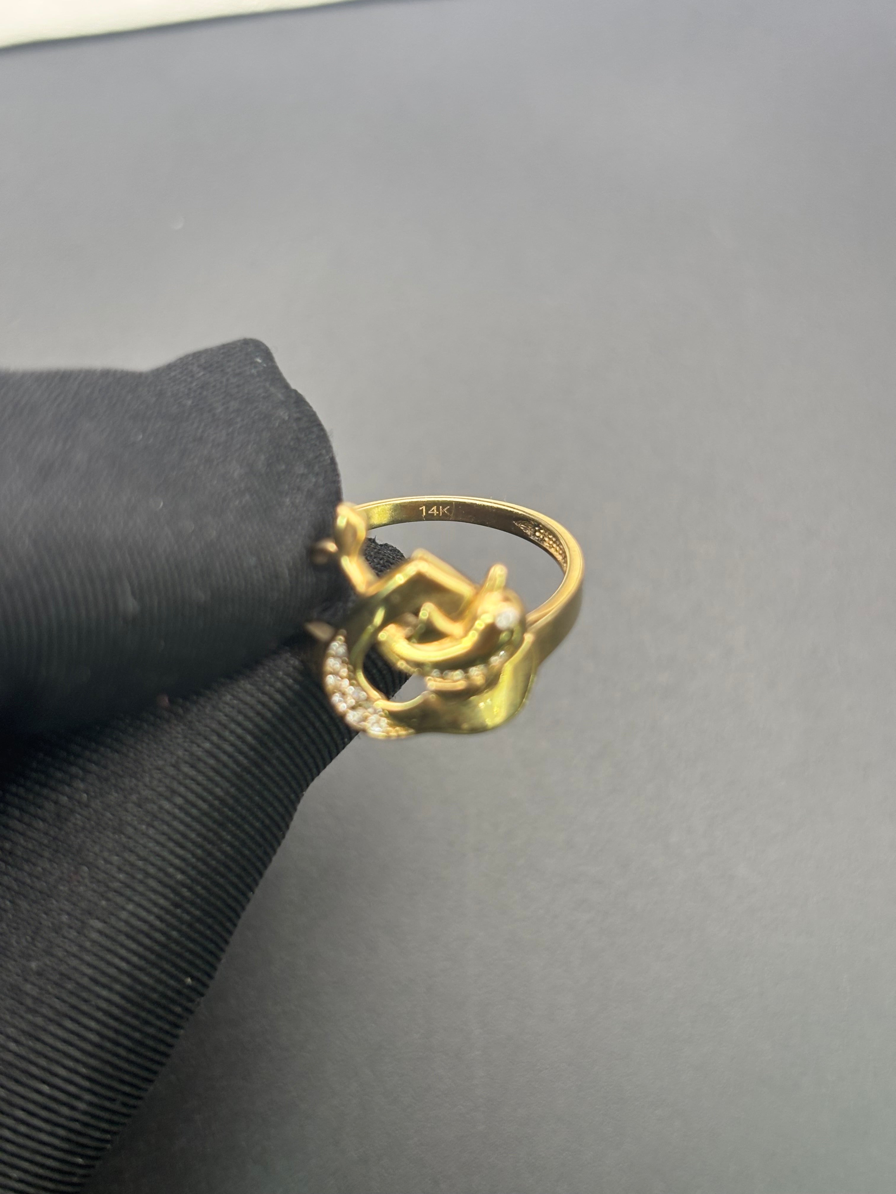 14k Solid Fine Italian Gold Ring Heart With Dolphin