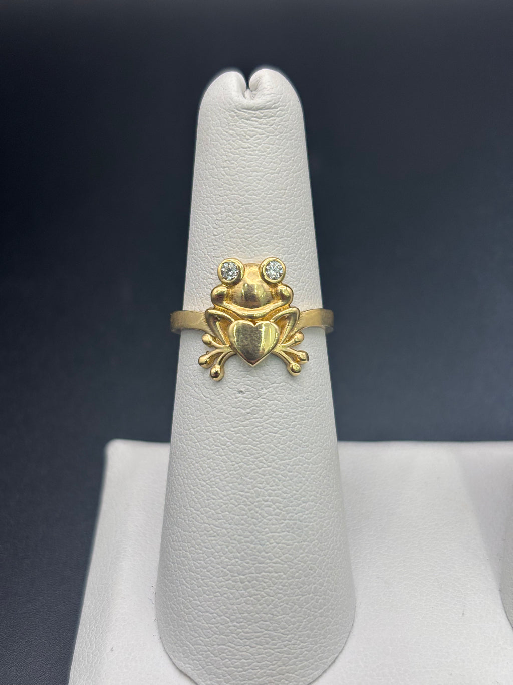14k Solid Fine Italian Gold Ring Frog with Heart