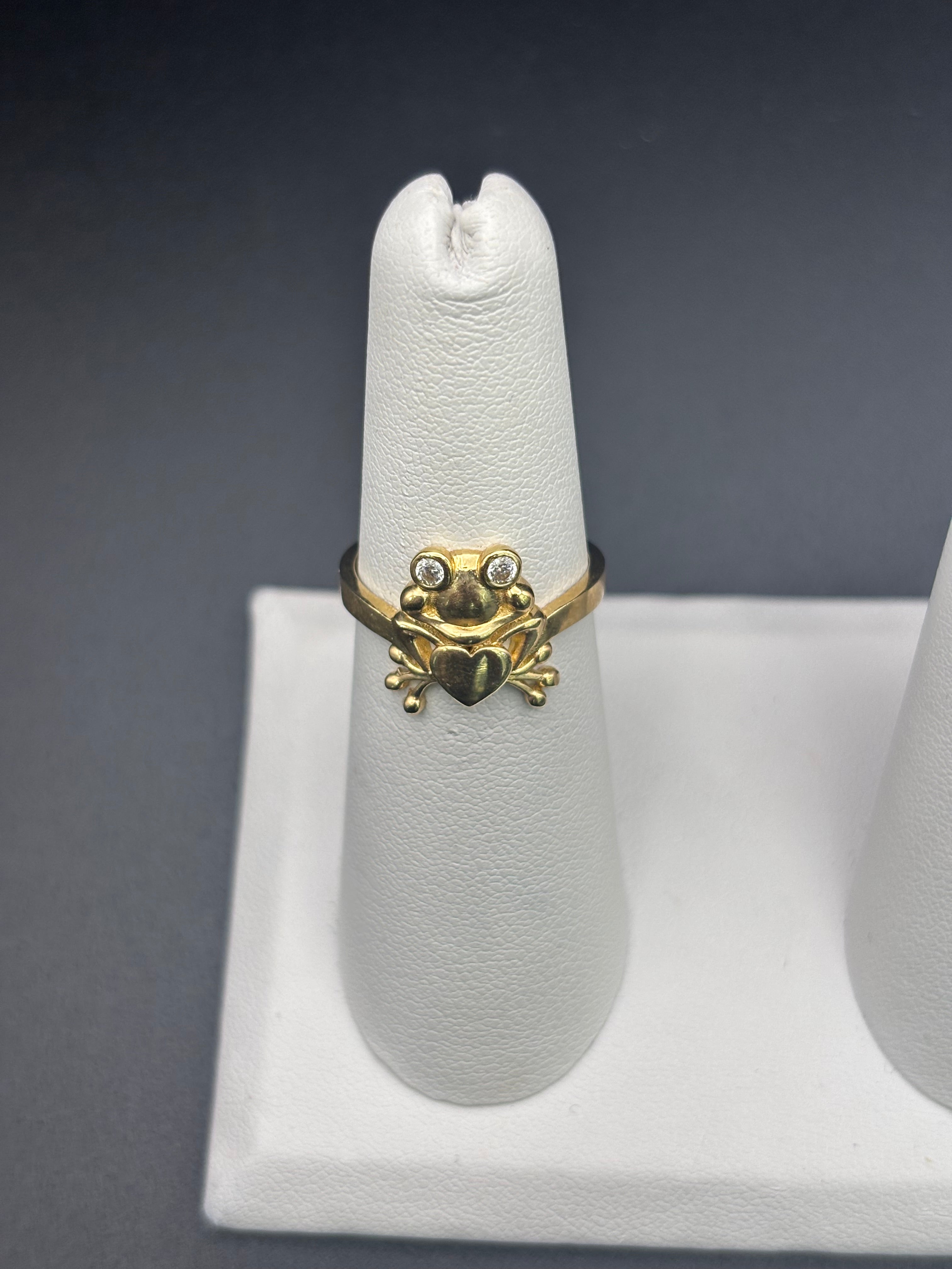 14k Solid Fine Italian Gold Ring Frog with Heart