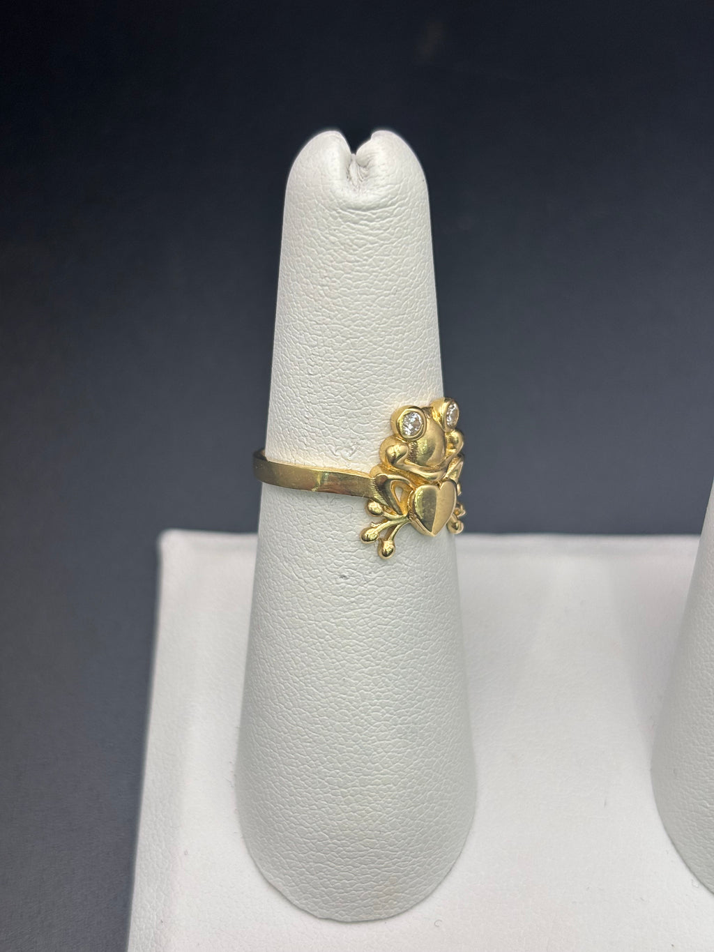 14k Solid Fine Italian Gold Ring Frog with Heart