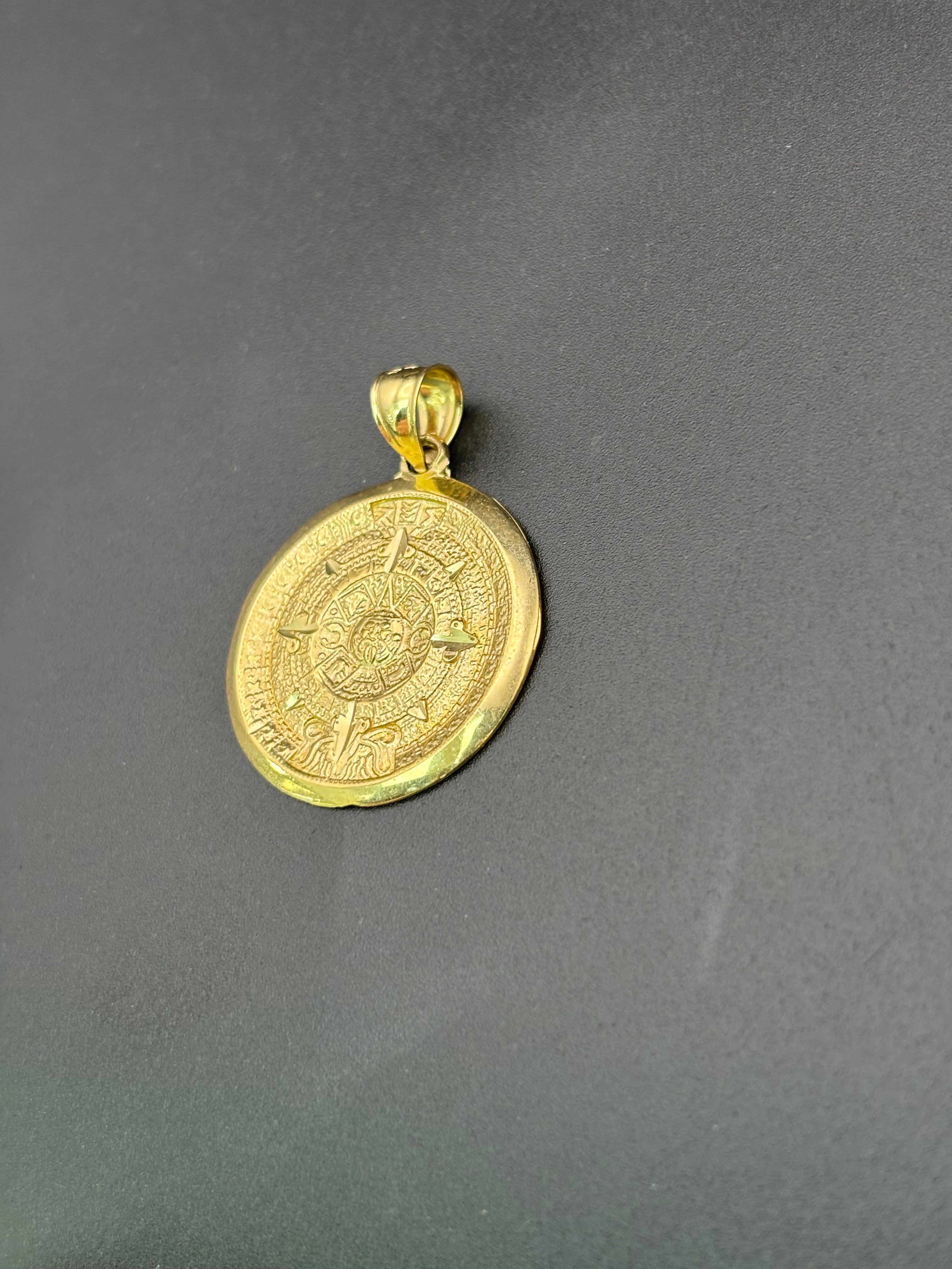 14k Solid Gold Pendant Mayan Calendar