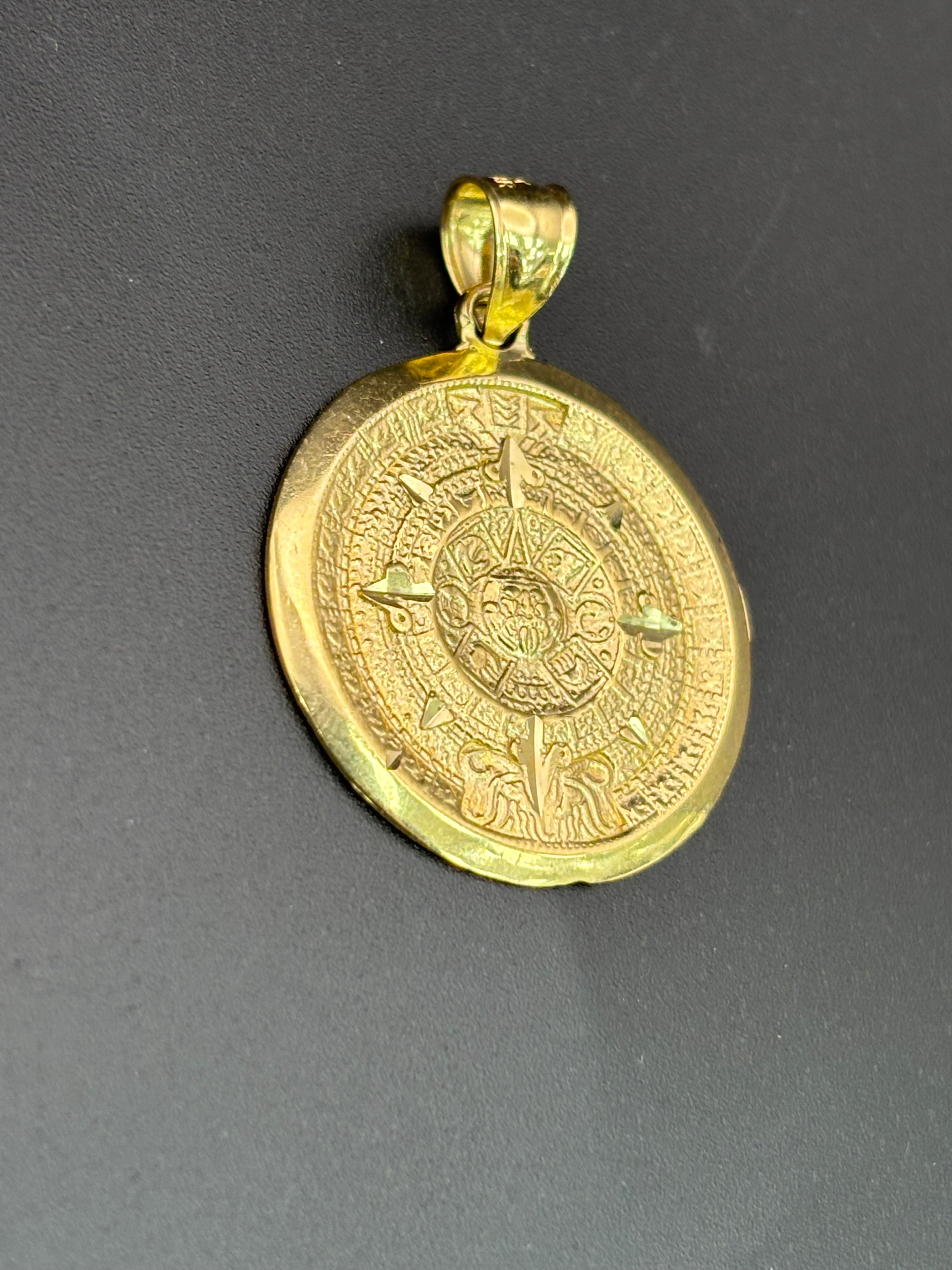 14k Solid Gold Pendant Mayan Calendar