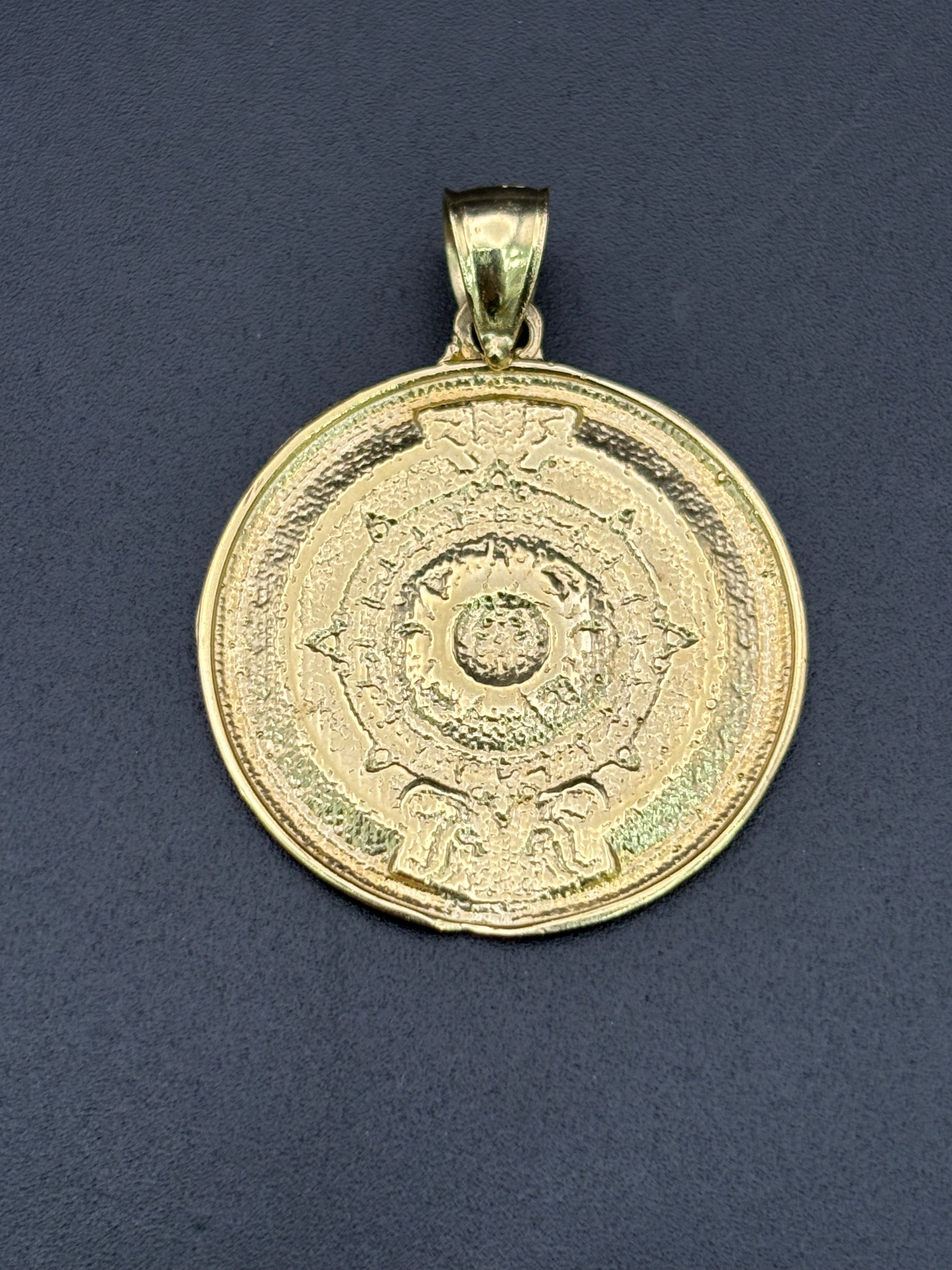 14k Solid Gold Pendant Mayan Calendar