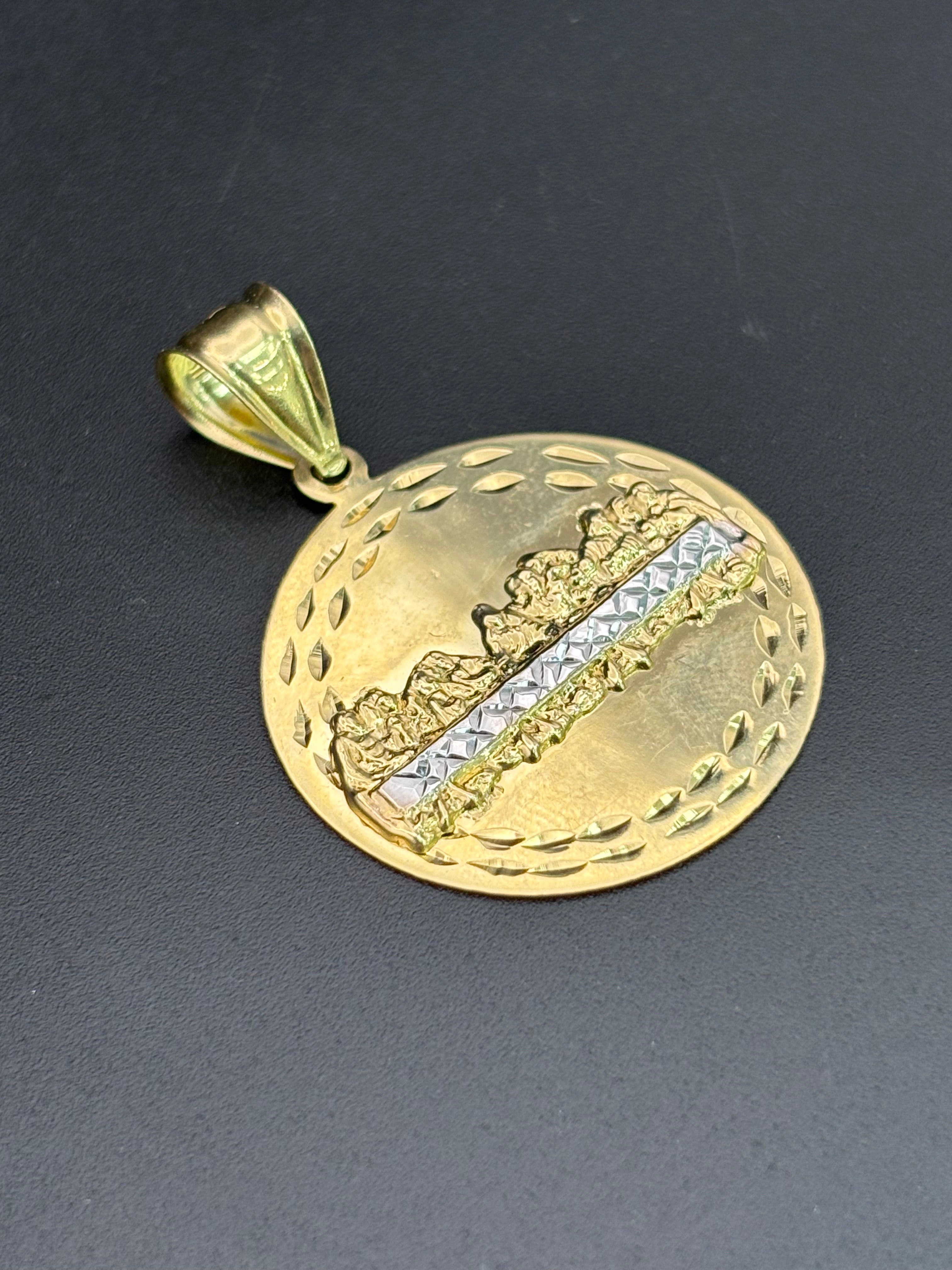 14k Solid Gold Pendant Last Supper Jesus and Disciples