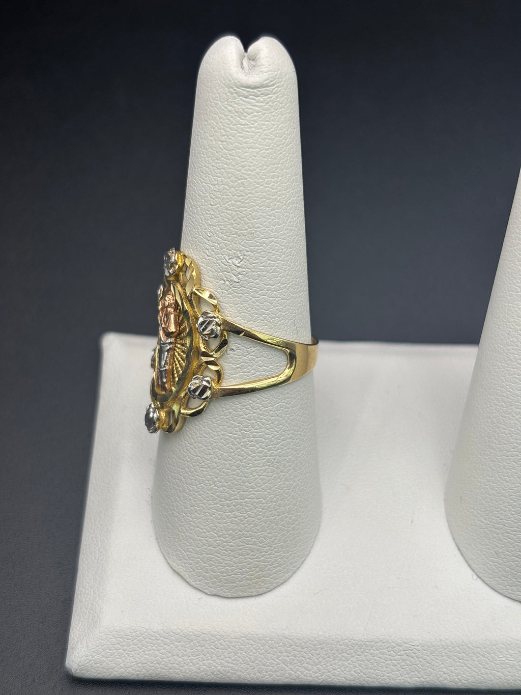14k Solid Fine Italian Gold Ring San Judas with Roses