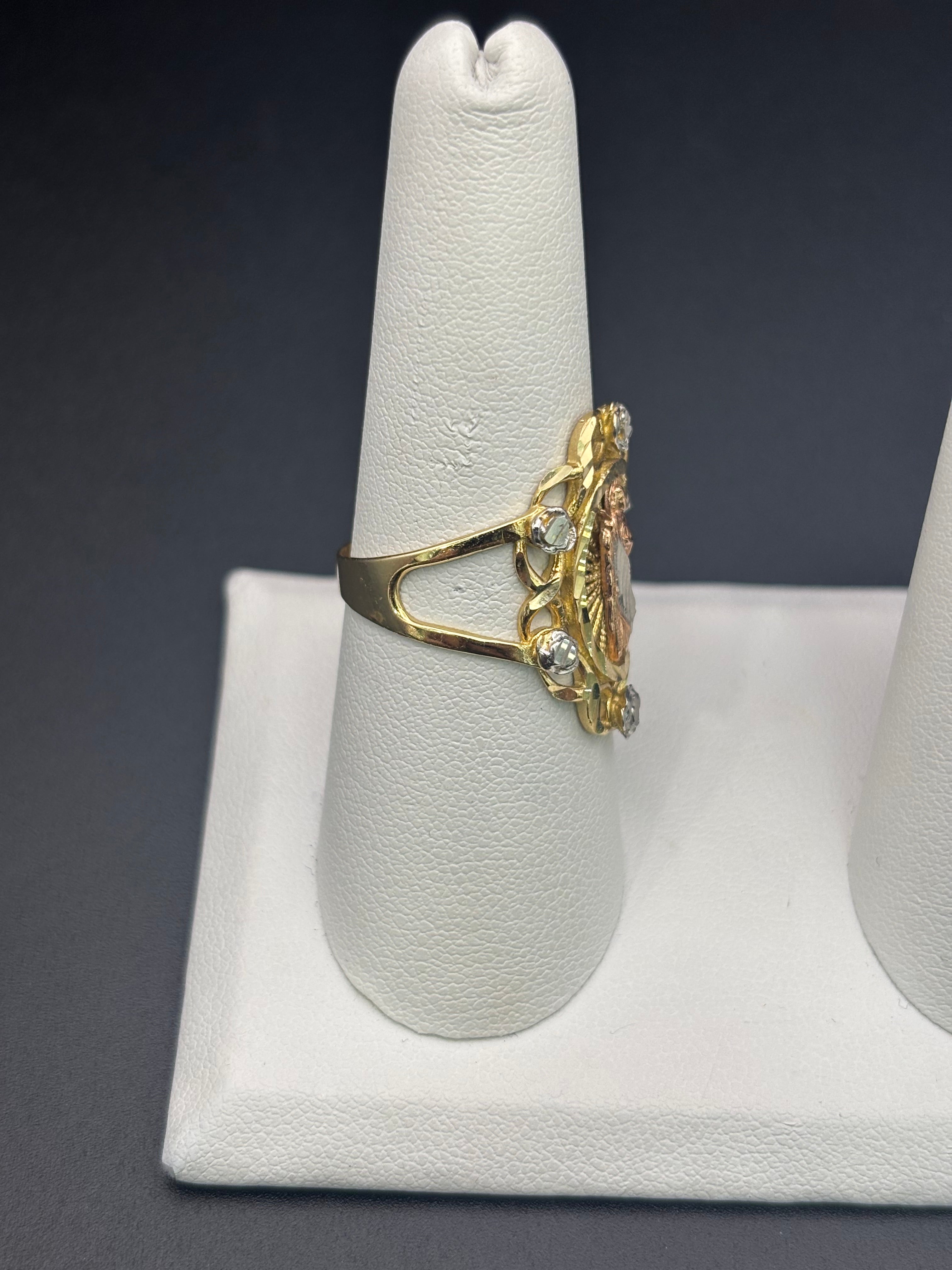 14k Solid Fine Italian Gold Ring San Judas with Roses