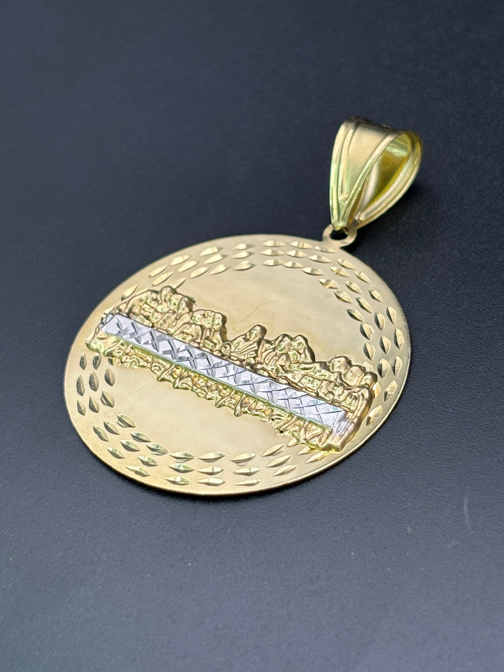 14k Solid Gold Pendant Last Supper Jesus and Disciples