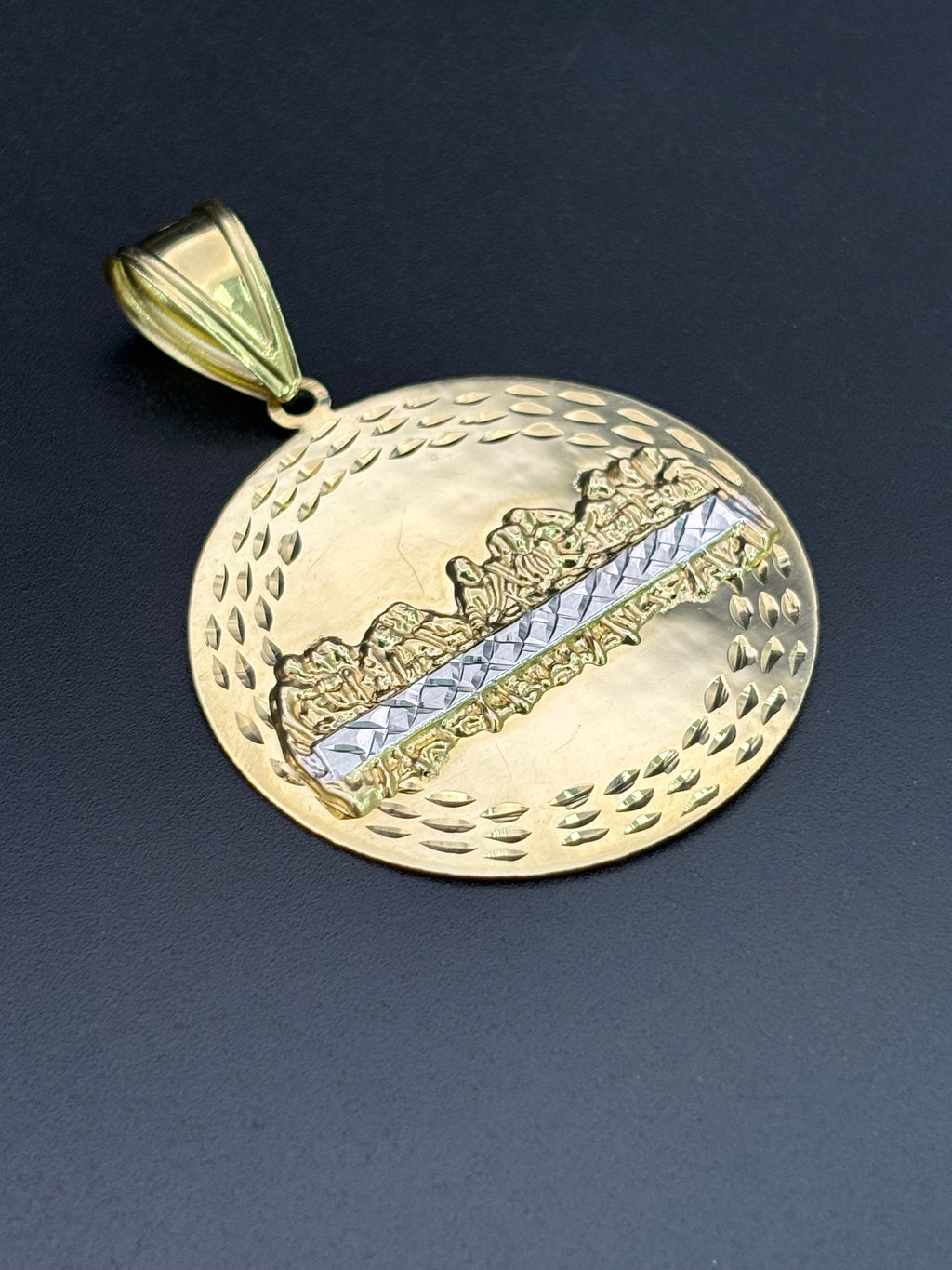 14k Solid Gold Pendant Last Supper Jesus and Disciples