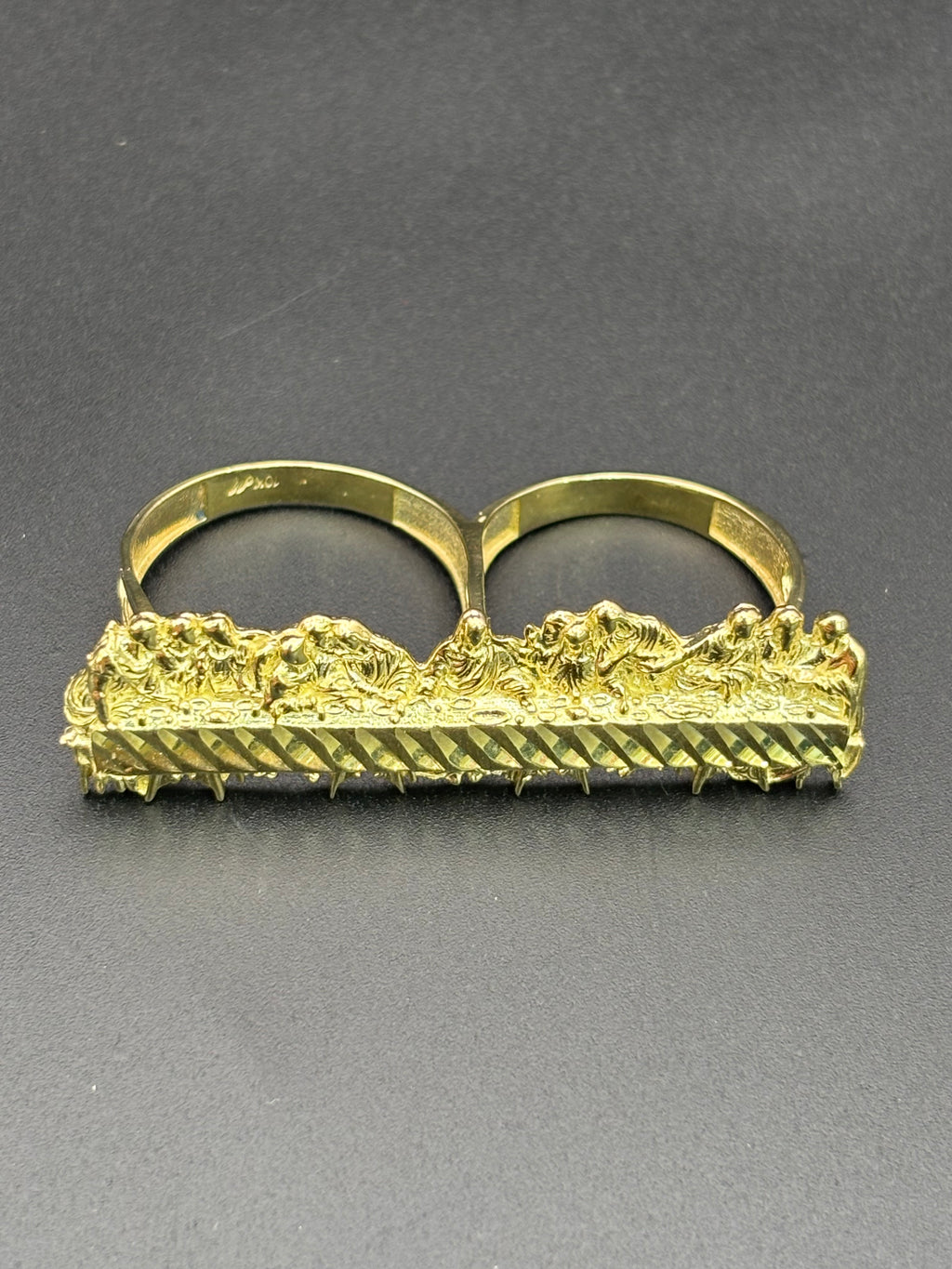 10k Solid Gold Two Finger Ring Last Supper Ring Size 9.25 & 11