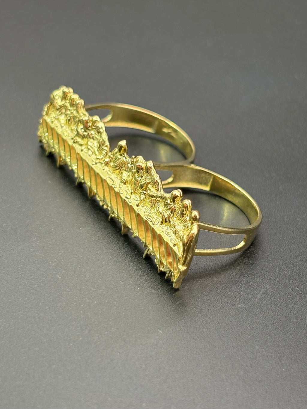 10k Solid Gold Two Finger Ring Last Supper Ring Size 9.25 & 11