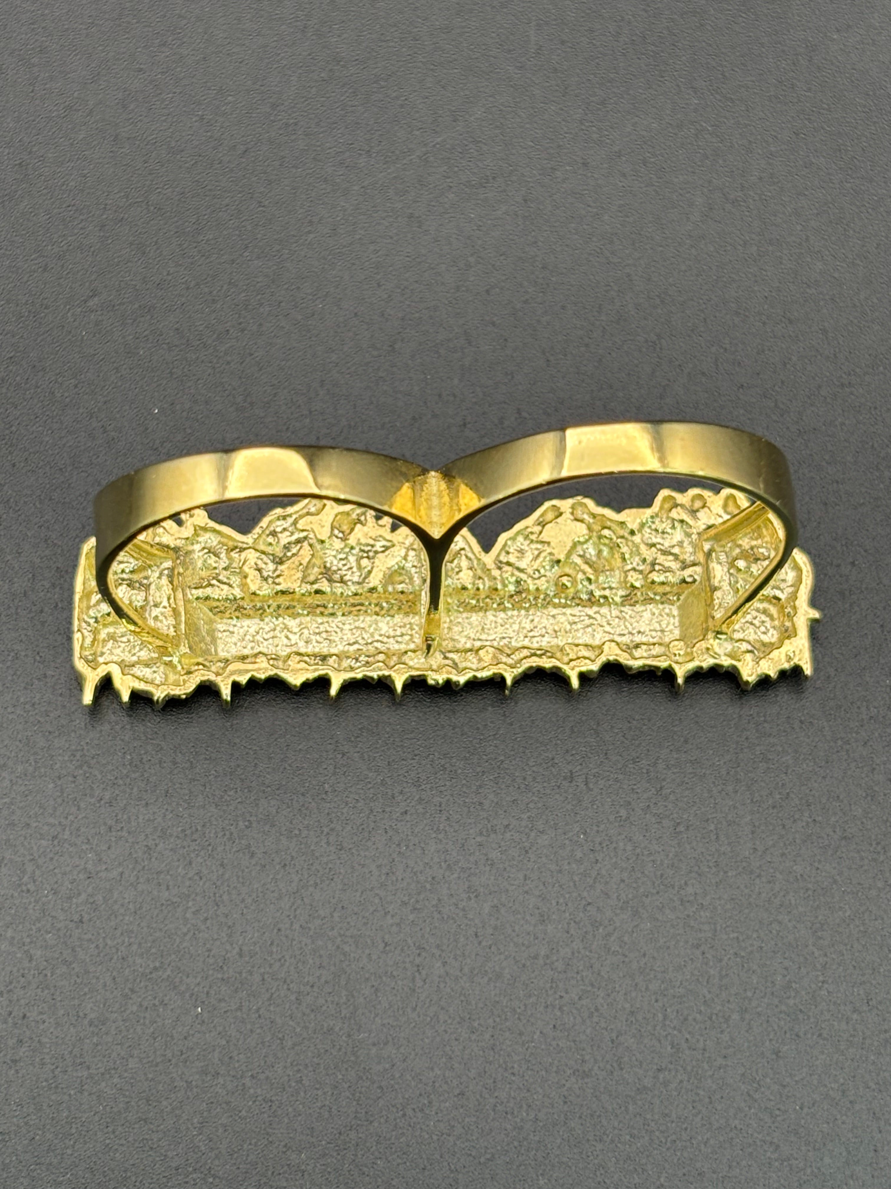 10k Solid Gold Two Finger Ring Last Supper Ring Size 9.25 & 11
