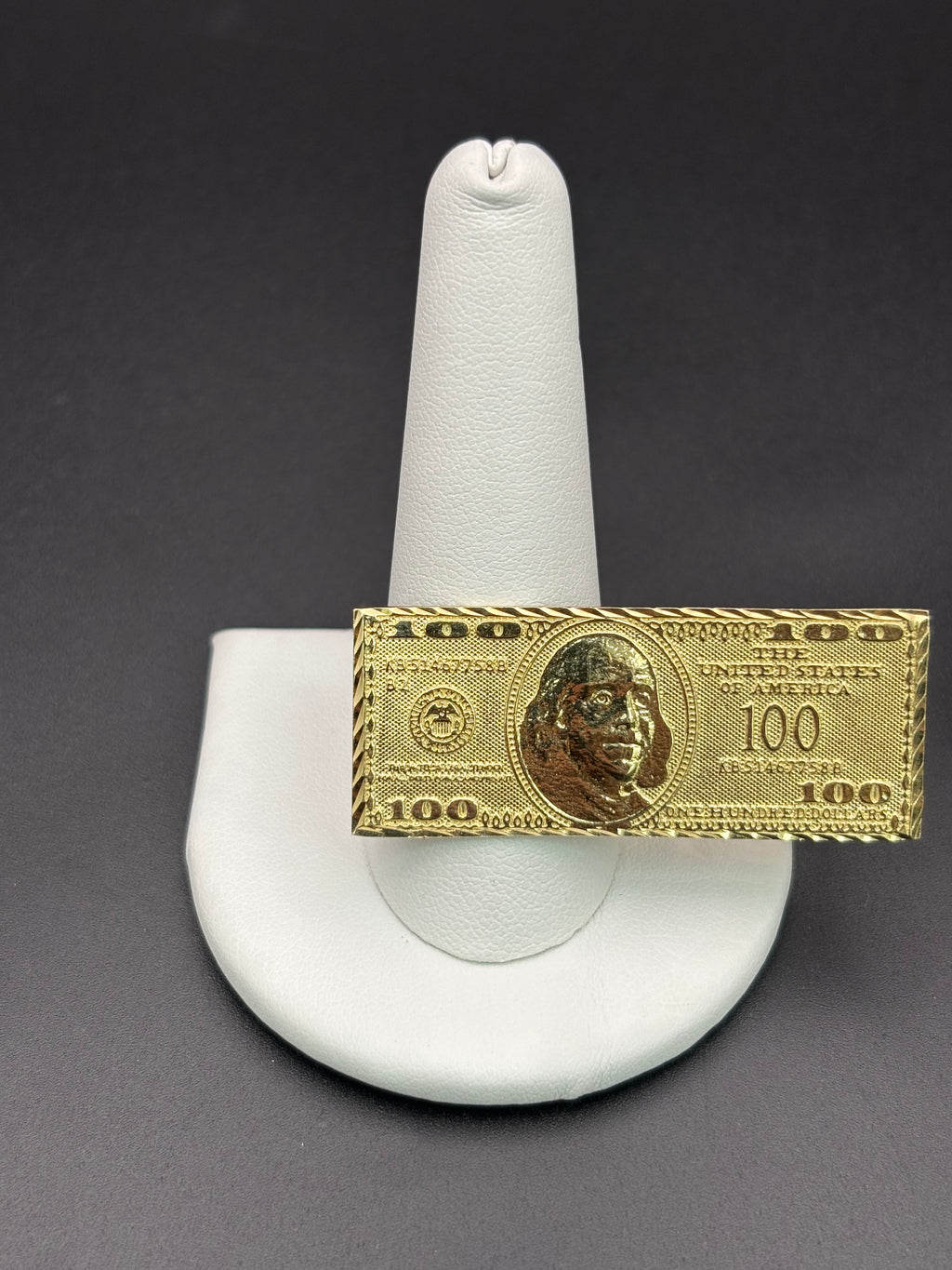 10k Solid Gold Two Finger Ring 100 Dollar Bill Ring Size 10.75 & 11.5